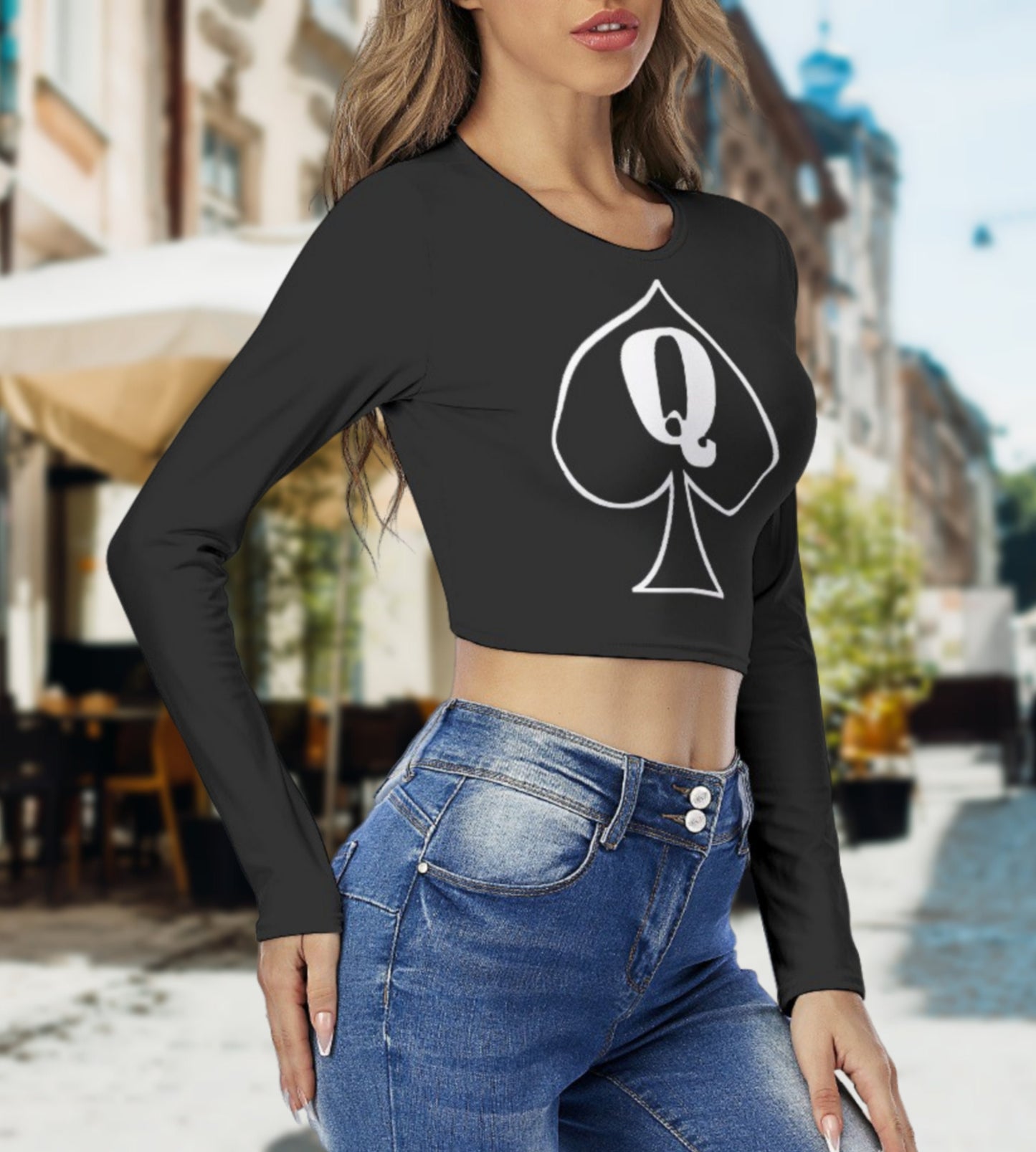 QUENN OF SPADES round Neck Crop Top T-Shirt , queen off spades tshirt, qos t-shirt,bbc, Cuckold Womens t-shirt,, slut clothing