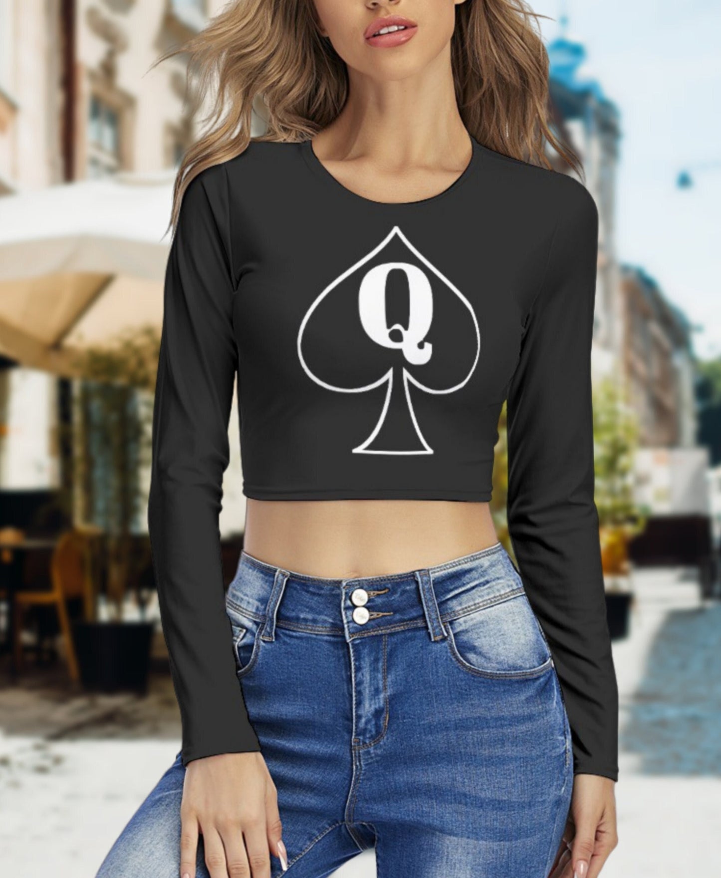 QUENN OF SPADES round Neck Crop Top T-Shirt , queen off spades tshirt, qos t-shirt,bbc, Cuckold Womens t-shirt,, slut clothing