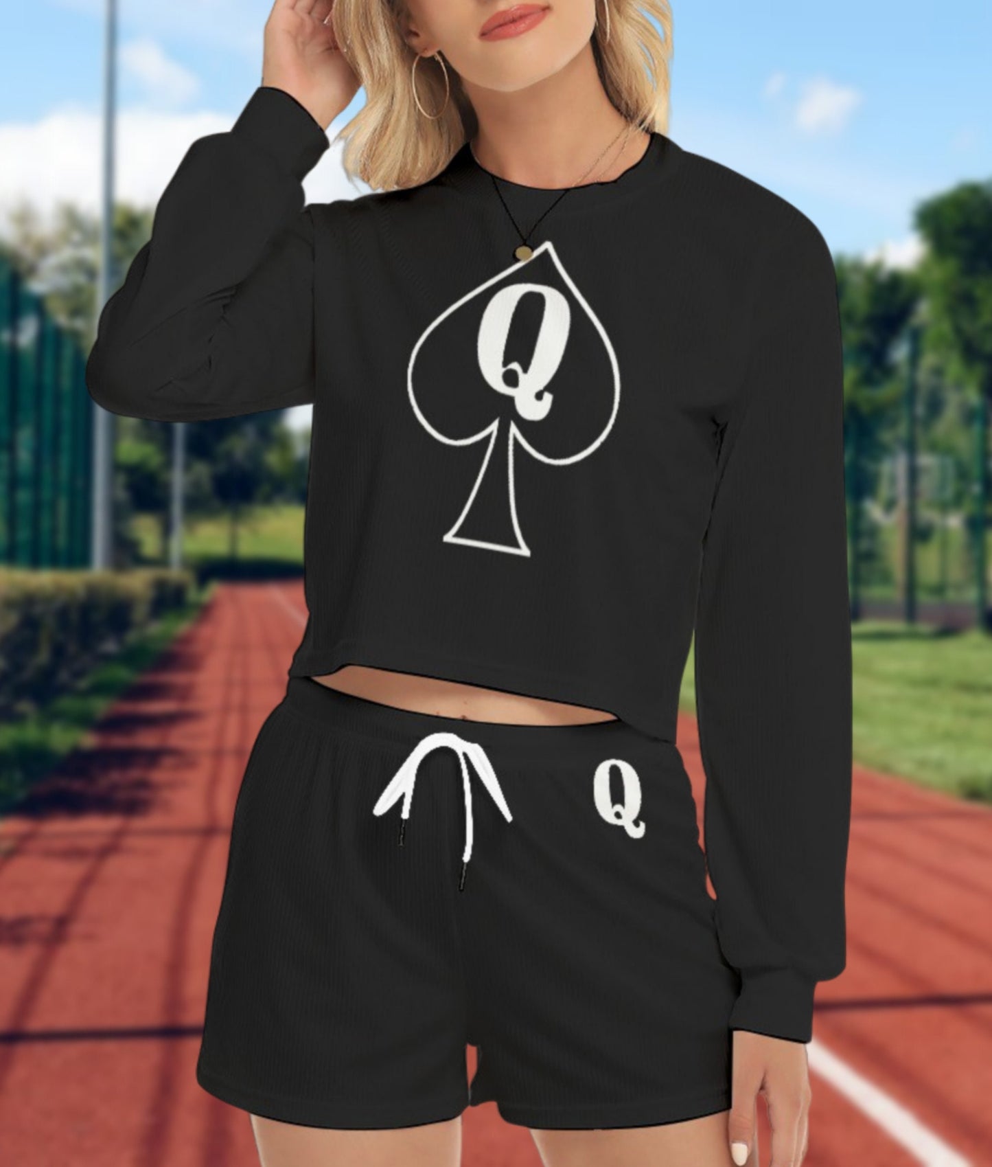 queen of spades  Short Sweatshirt And Pants Suit, large size, top queen off spades, qos t-shirt,t-shirt bbc Cuckold , slut clothing.