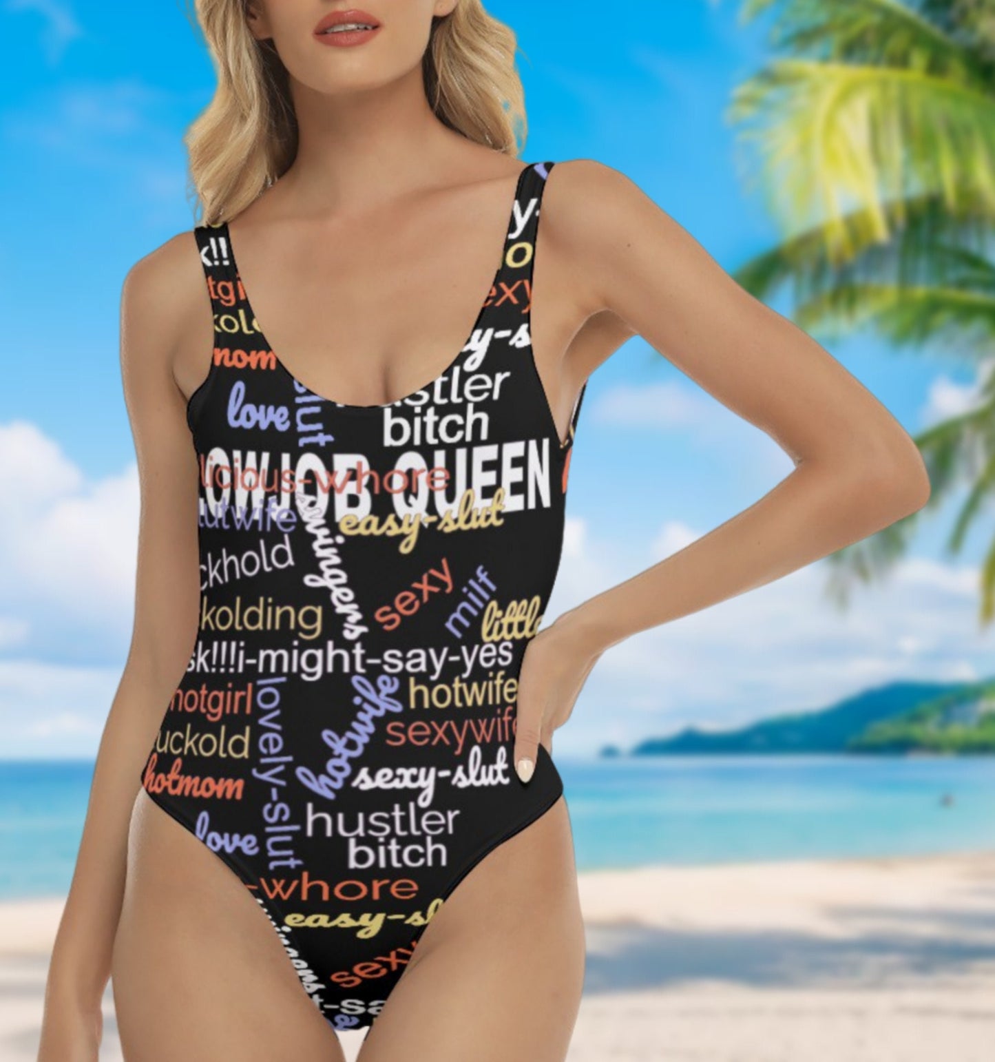 NAUGHTY WORD CLOUD swimsuit, Cuckold Womens bikini,,slut clothing, large size, Hotwife Clothes, Cuckold, Swinger Clothing, hotwife clothes,