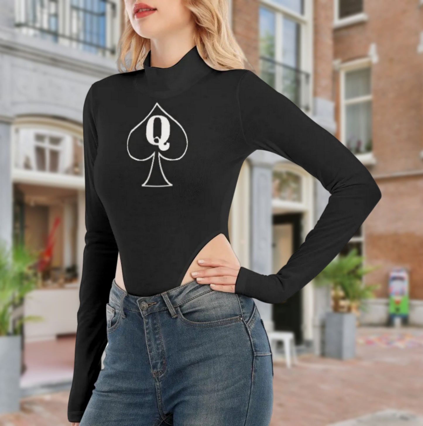 QUENN OF SPADES, Turtleneck Long Sleeve Jumpsuits , queen off spades tshirt, qos t-shirt,bbc, Cuckold Womens t-shirt,, slut clothing