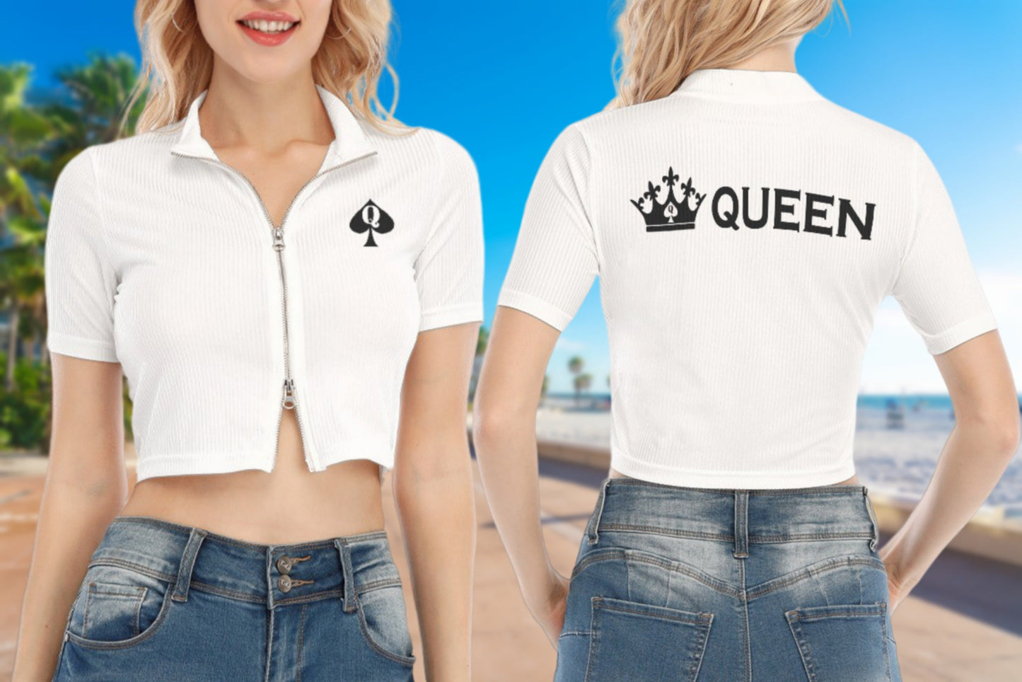 QUEEN OF SPADES Short Sleeve T-shirt With Two-way Zipper, queen off spades tshirt, qos t-shirt,bbc, Cuckold Womens t-shirt,, slut clothing