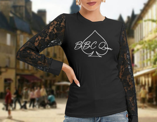 QUEEN OF SPADES T-shirt And Sleeve With Black Lace,cuckolding, hotwife dress, qos dress, queen of spades clothing, bbc  dress, qos skirt,