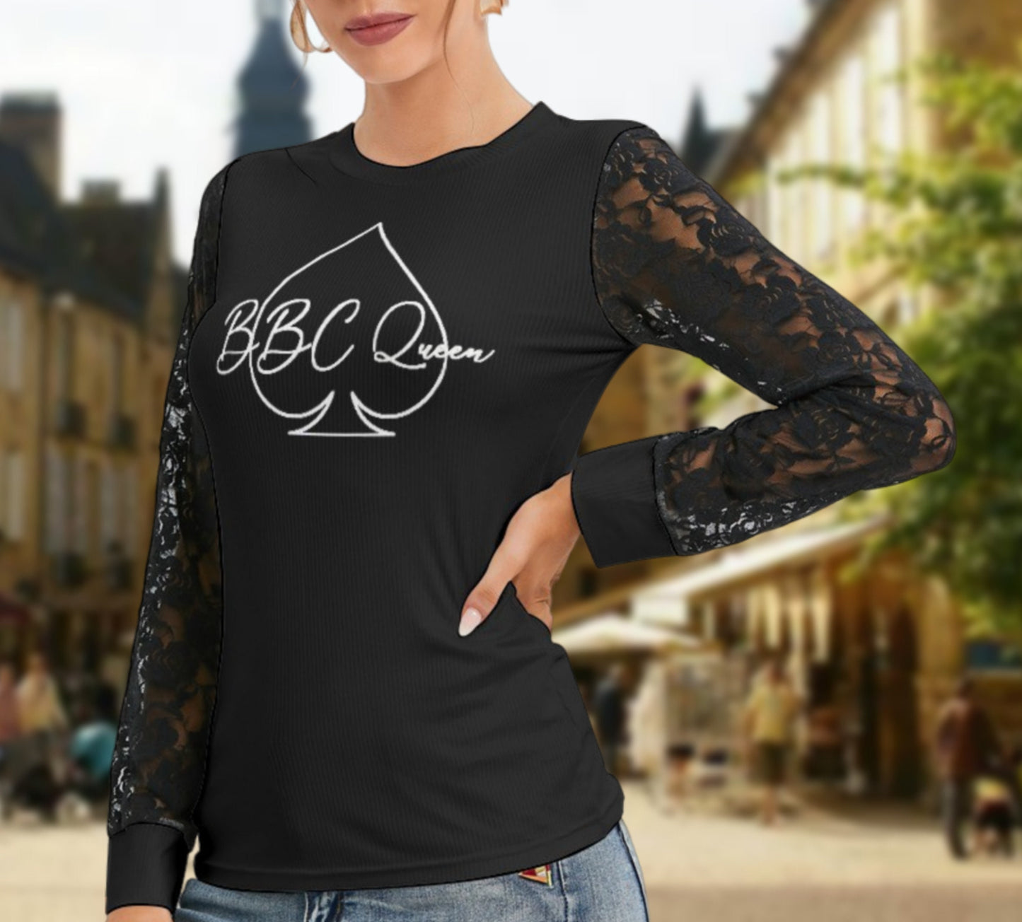 QUEEN OF SPADES T-shirt And Sleeve With Black Lace,cuckolding, hotwife dress, qos dress, queen of spades clothing, bbc  dress, qos skirt,