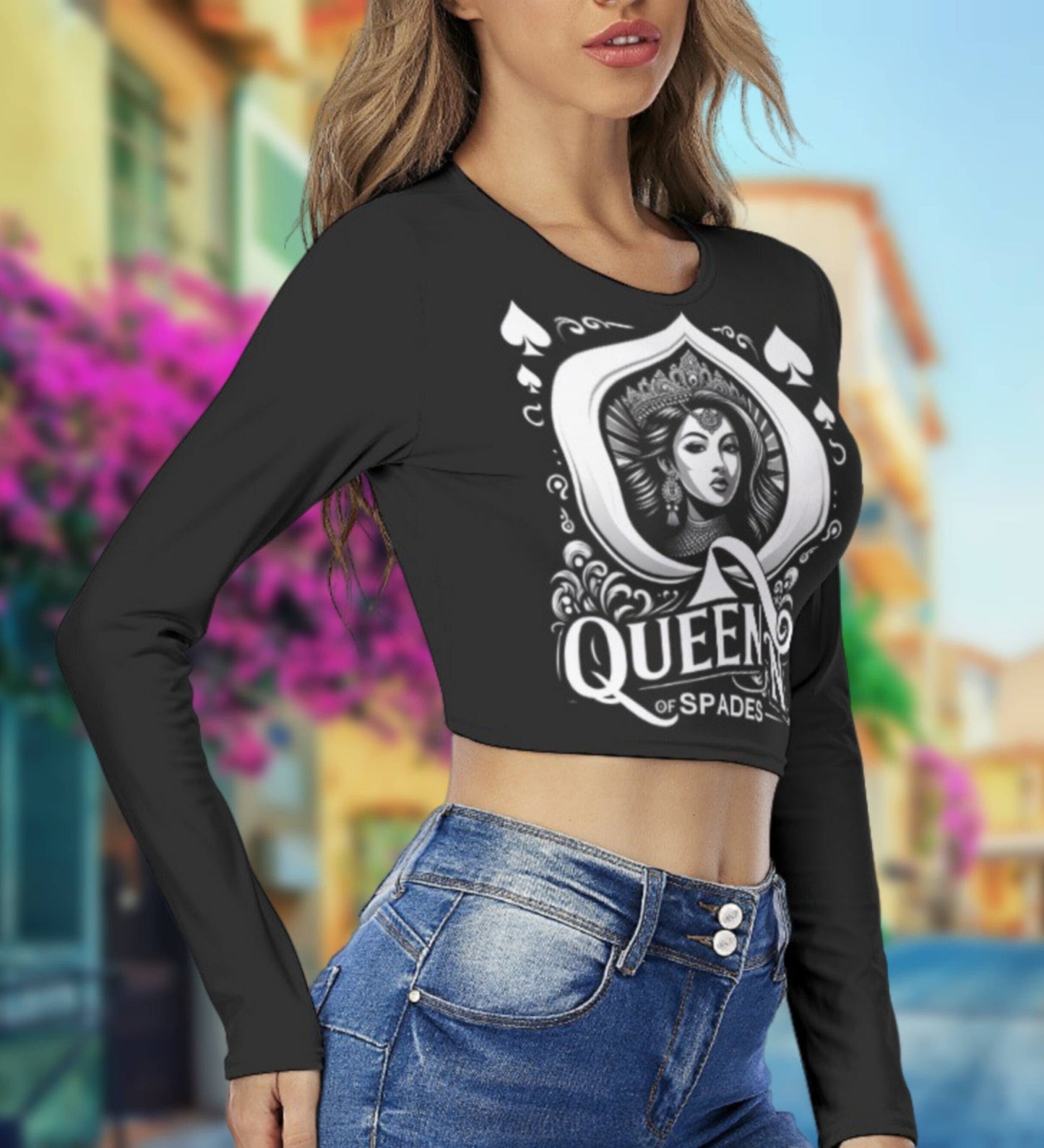 QUENN OF SPADES round Neck Crop Top T-Shirt , queen off spades tshirt, qos t-shirt,bbc, Cuckold Womens t-shirt,, slut clothing, hotwife