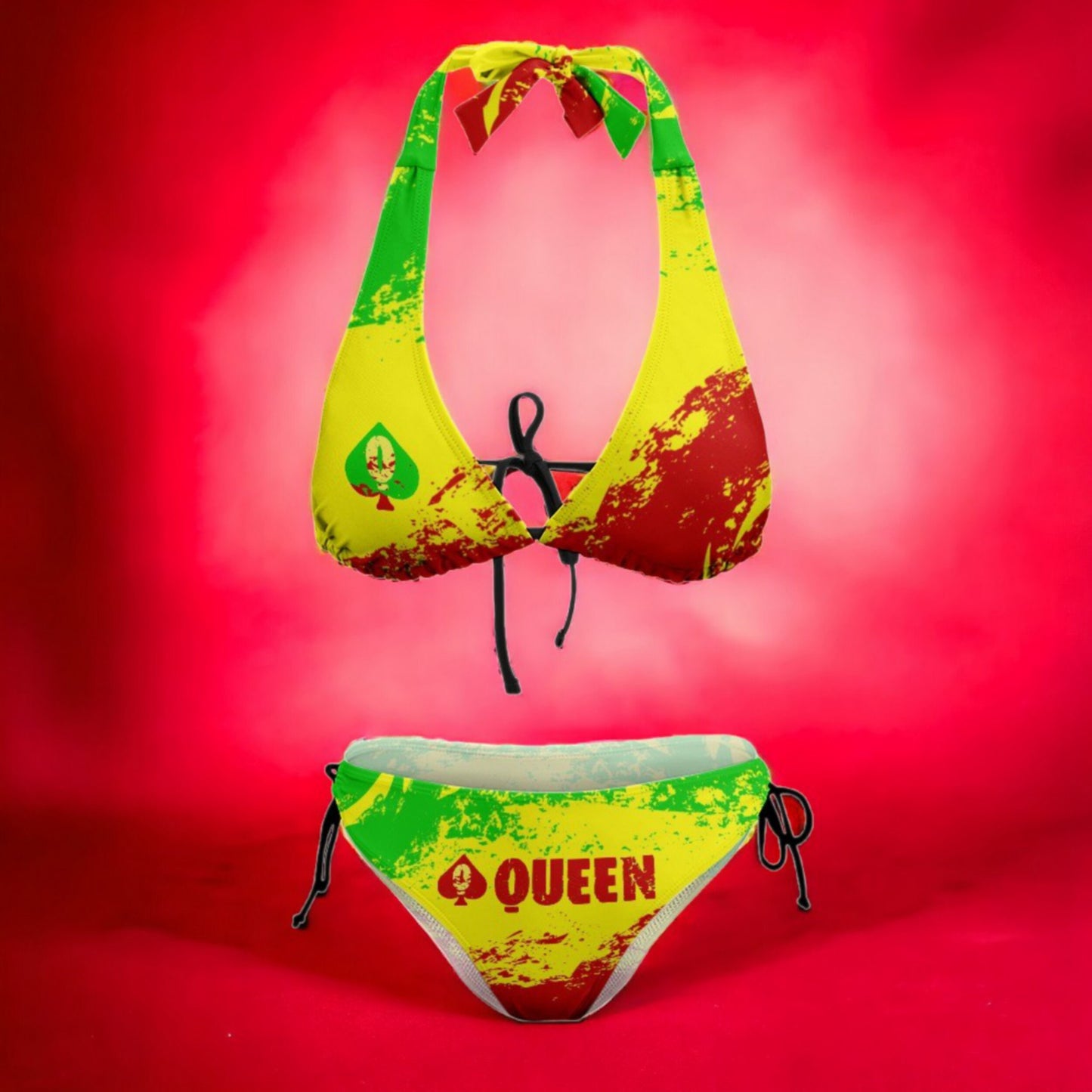 Bikini QUEEN OF SPADES reggae color ,slut clothing, cuckolding, hotwife bikini, bikini qos, queen of spadess clothing.