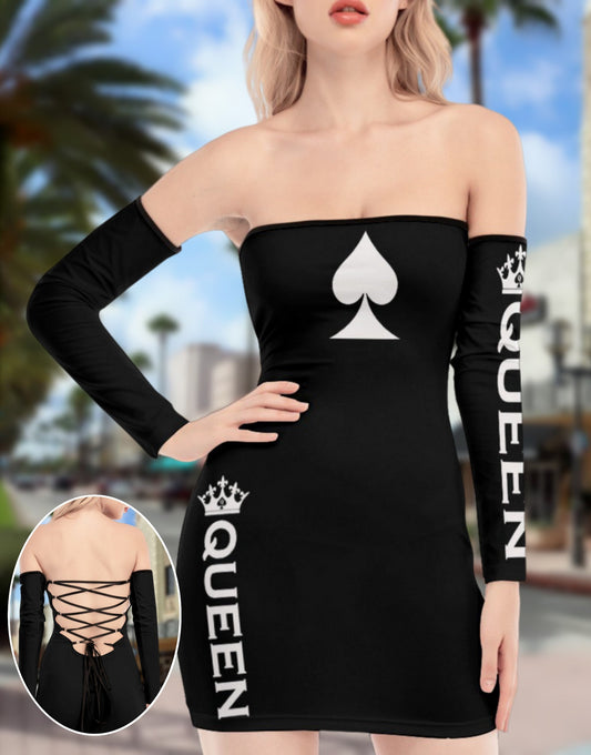 Off-shoulder Back Lace-up Dress QUEEN of SPADES  dress, cuckolding, hotwife dress, qos dress, queen of spades clothing, bbc  dress, bbc