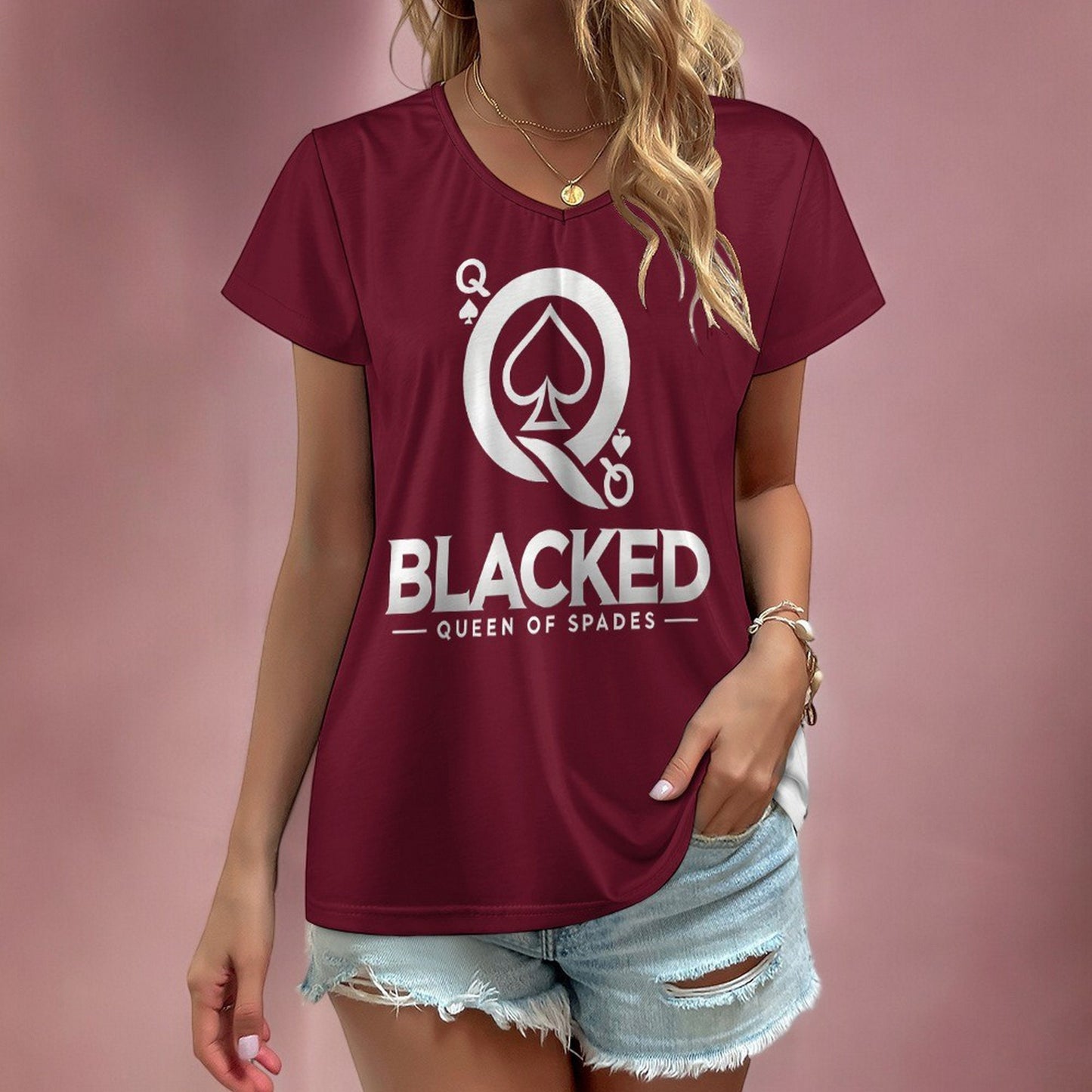 Bold Blacked Queen of Spades T-Shirt - Empowering Women's Casual Tee for Ladies Who Love Intimate Connections with black bull