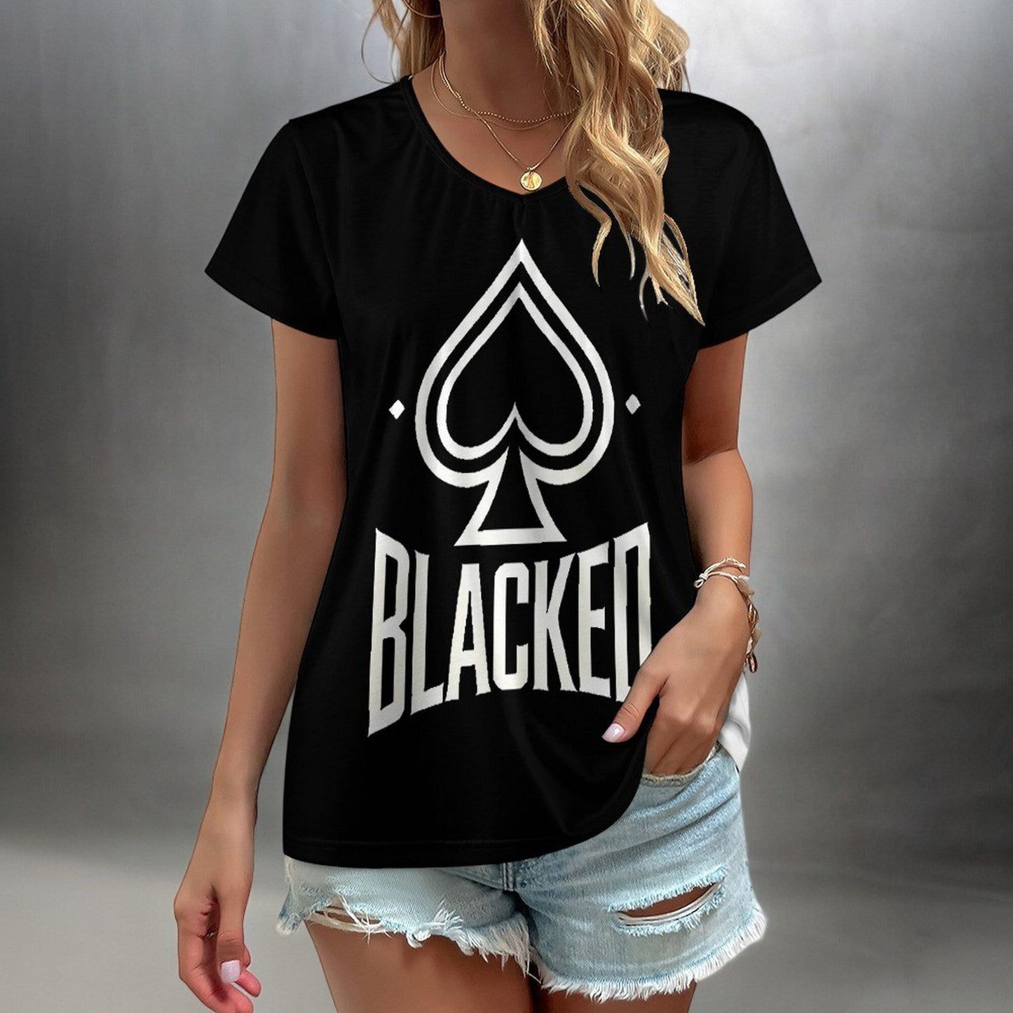 Blacked Queen of Spades T-Shirt - Empowering Women's Casual Tee for Ladies Who Love Intimate Connections with black bull