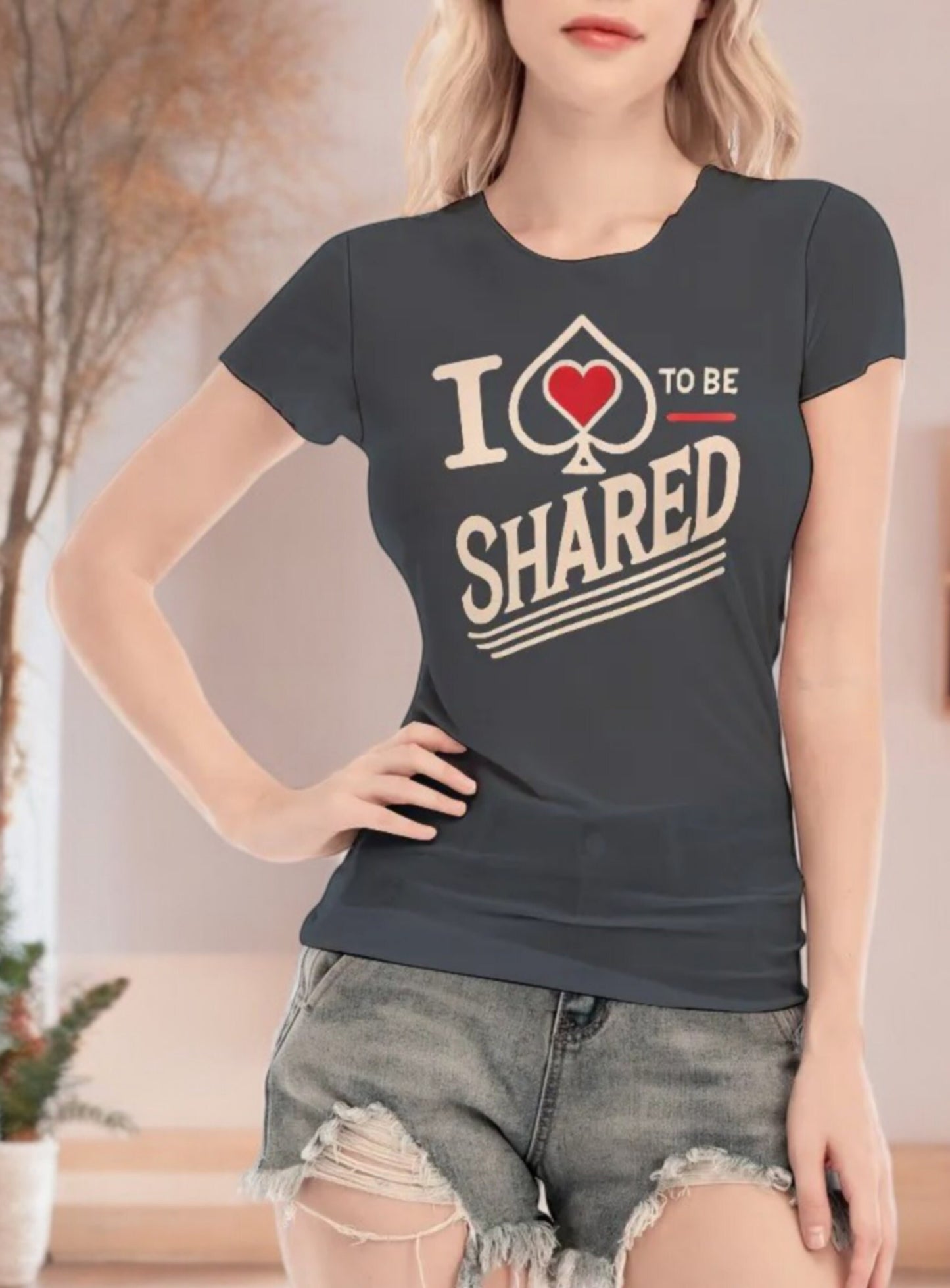 Sexy 'I LOVE to be SHARED' Transparent T-Shirt - Naughty, qos, BBC, Cuckold, Slut Clothing for Bold Women - Provocative and Daring Wear