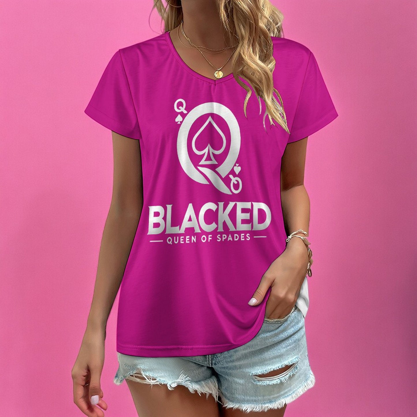 Bold Blacked Queen of Spades T-Shirt - Empowering Women's Casual Tee for Ladies Who Love Intimate Connections with black bull