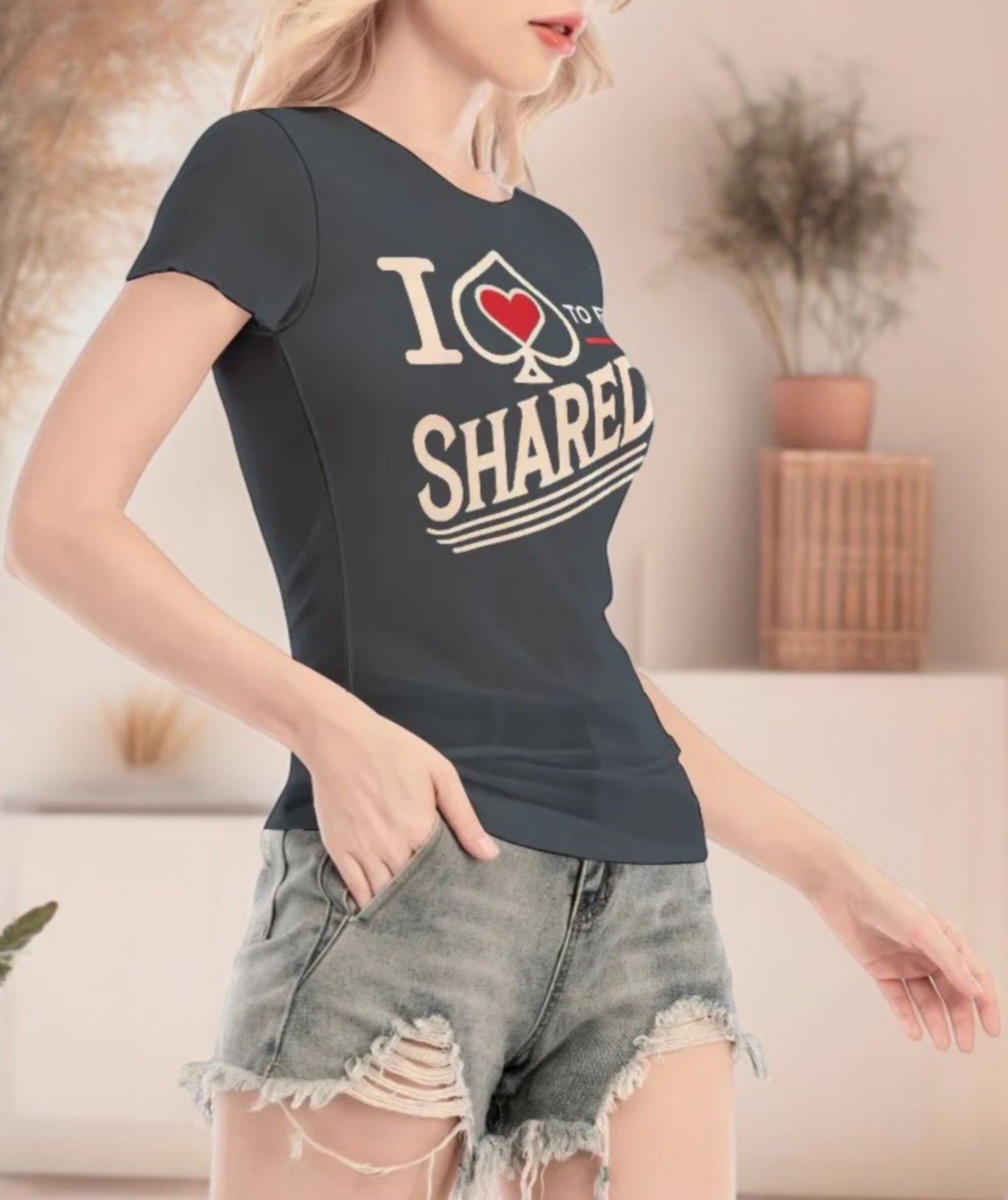 Sexy 'I LOVE to be SHARED' Transparent T-Shirt - Naughty, qos, BBC, Cuckold, Slut Clothing for Bold Women - Provocative and Daring Wear