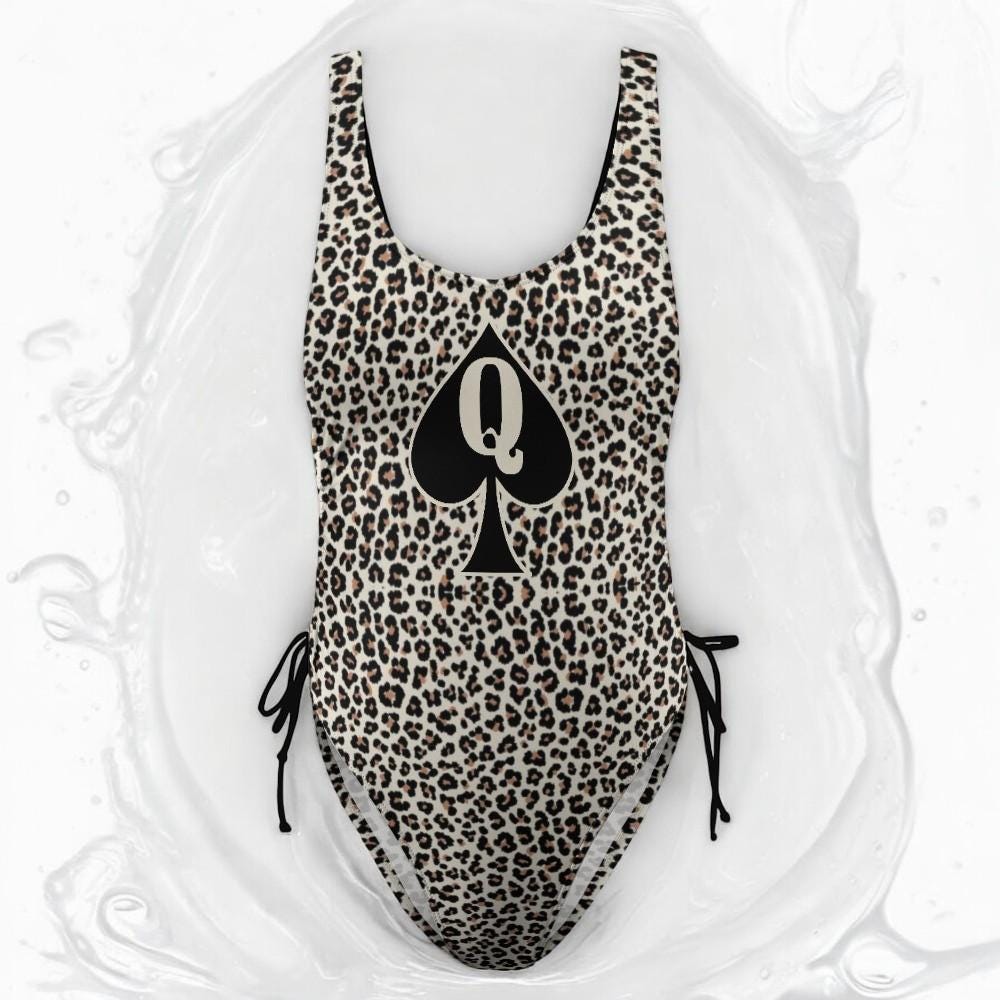 Snow Leopard QUEEN OF SPADES Swimsuit - Hotwife Bikini, Slut Clothing, Cuckolding Attire, Sexy qos Swimwear for Bold and Confident Women