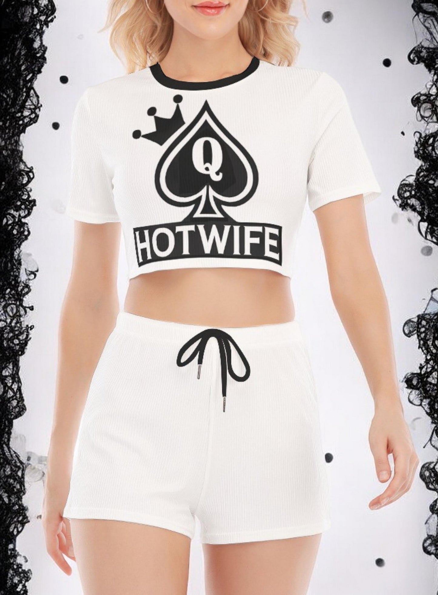 Queen of Spades Hotwife Crop Top & Shorts Set - Bold BBC Spade Loungewear, Sexy QOS Apparel, Perfect for Hotwife Enthusiasts, large size