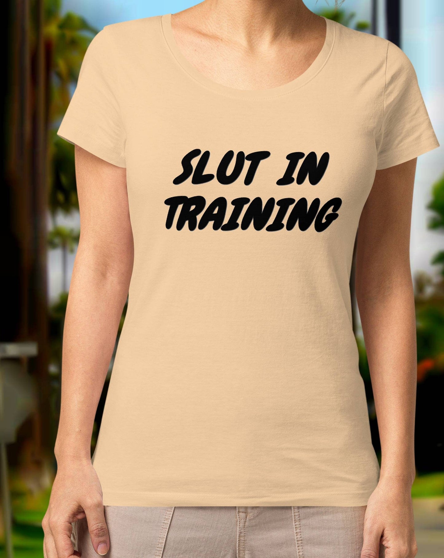 T-shirt SLUT in TRAINING white, beige, green, salmon,black, hotwife