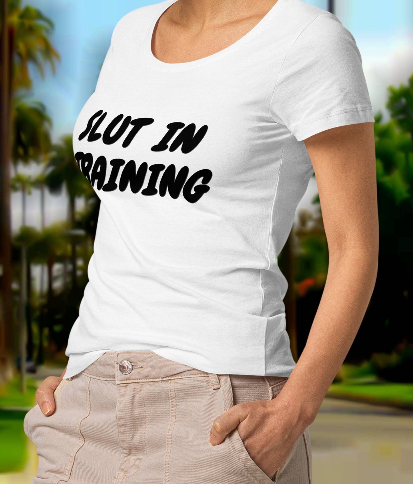 T-shirt SLUT in TRAINING white, beige, green, salmon,black, hotwife