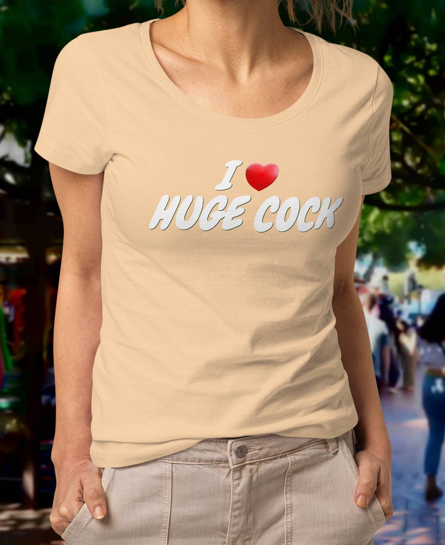 T-shirt I LOVE HUG COCK white, hotwife