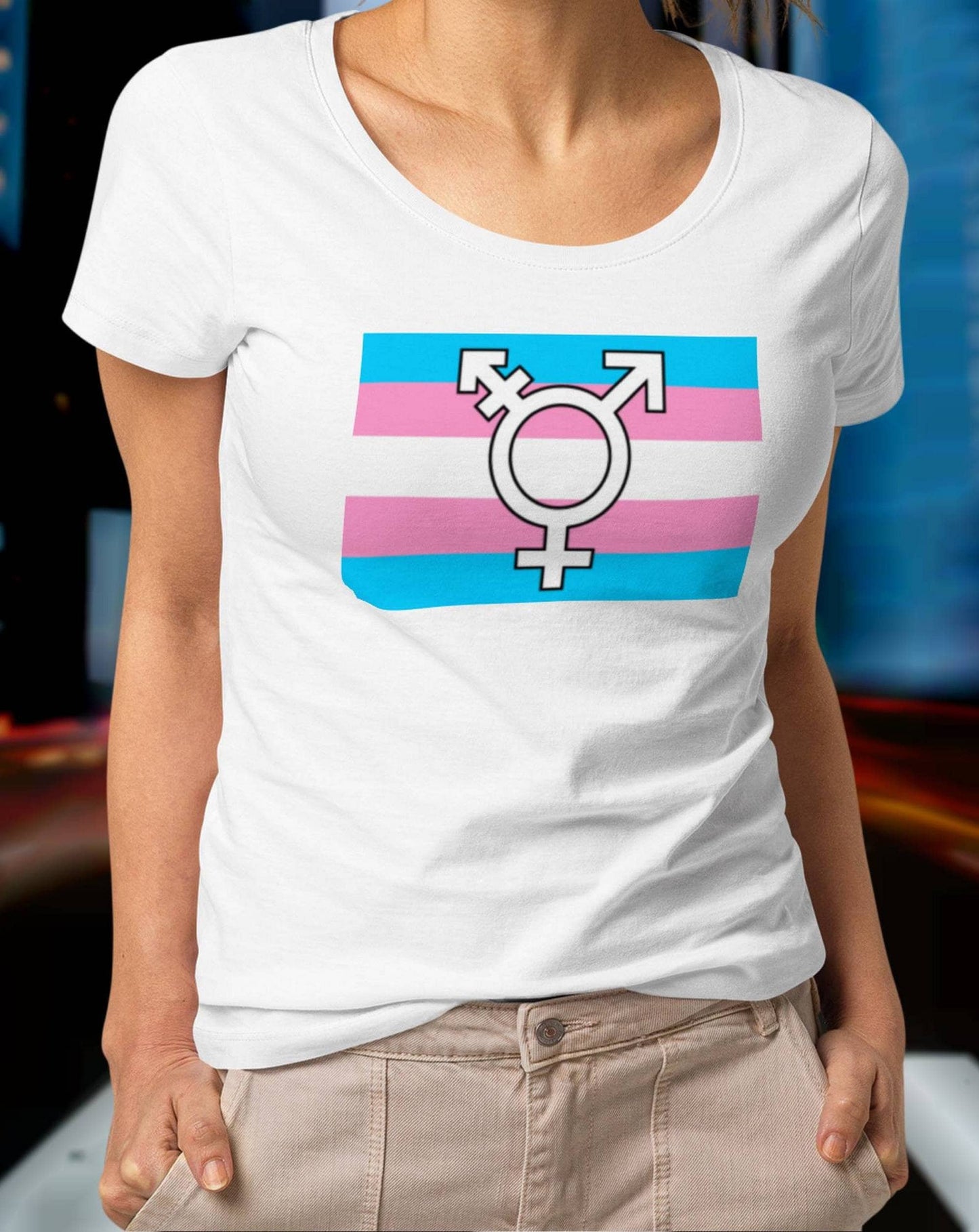 T-shirt TRANSGENDER symbol white, green, salmon, green