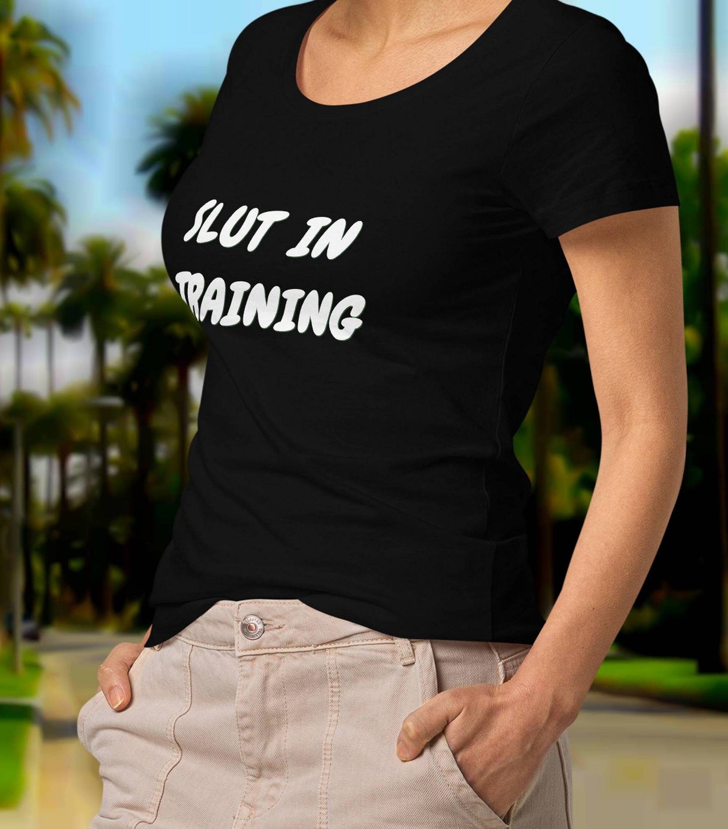 T-shirt SLUT in TRAINING white, beige, green, salmon,black, hotwife