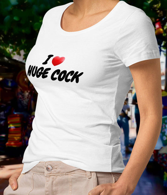 T-shirt I LOVE HUG COCK white, hotwife