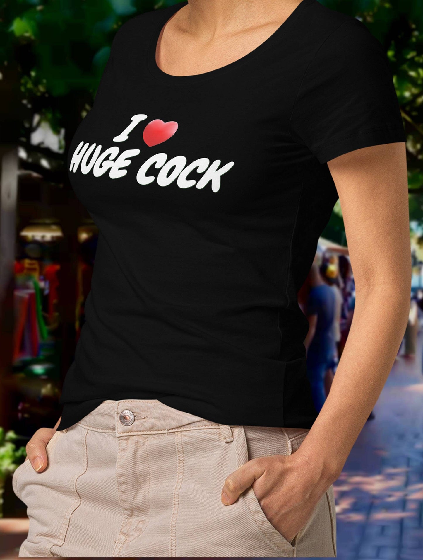 T-shirt I LOVE HUG COCK white, hotwife