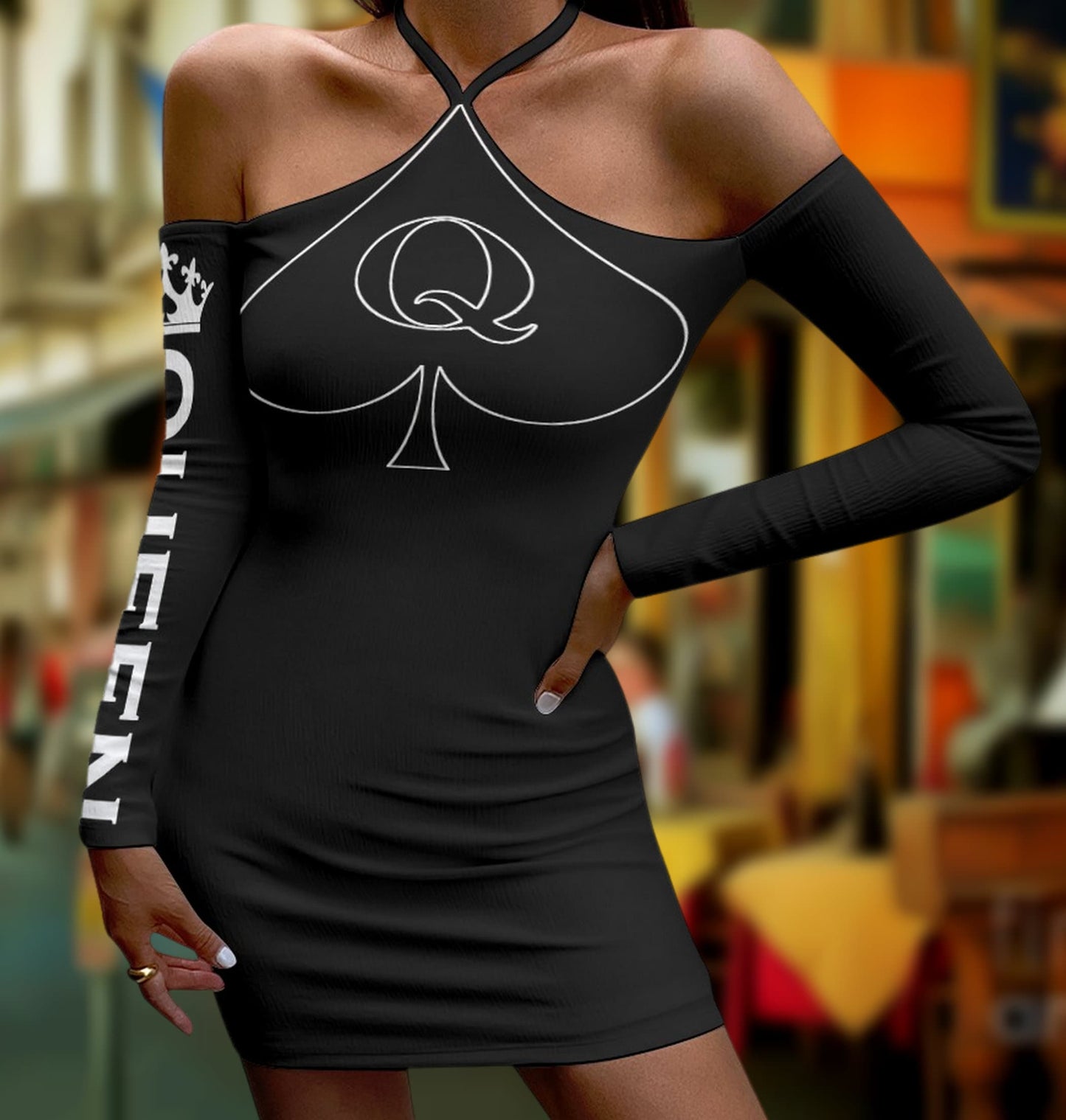 Halterneck QUEEN OF SPADES dress, slut clothing, cuckolding, hotwife dress, qos dress, queen of spades clothing, bbc slut dress