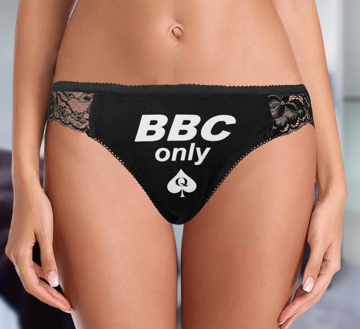 BBC ONLY lace panties, slut clothing, cuckolding, hotwife panties, qos thong, queen of spadess clothing, panties queen of spades