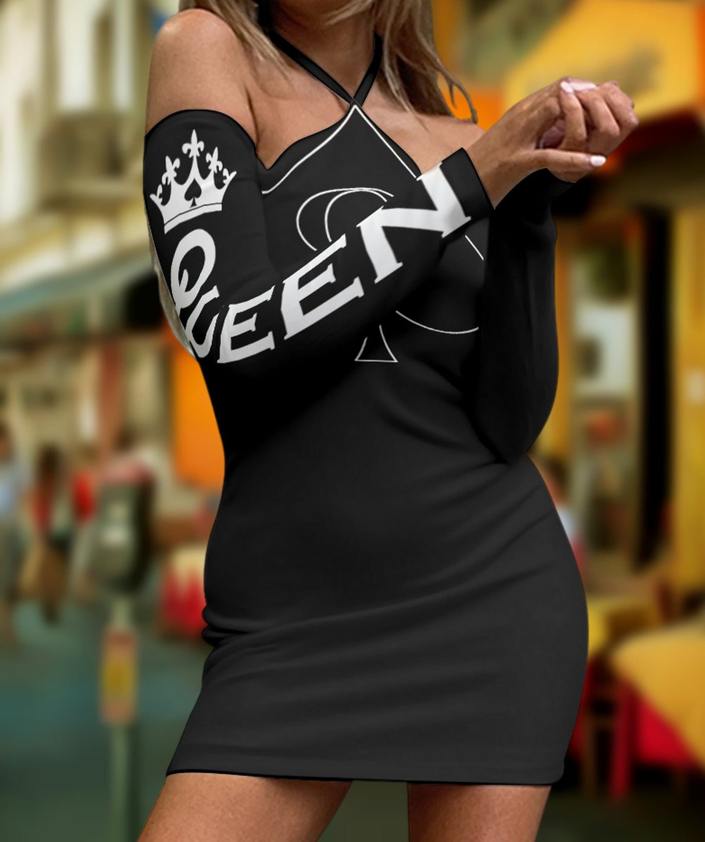 Halterneck QUEEN OF SPADES dress, slut clothing, cuckolding, hotwife dress, qos dress, queen of spades clothing, bbc slut dress