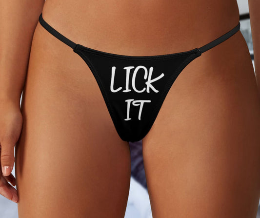 LICK IT Thong, slut clothing, cuckolding, hotwife panties, slut clothing, naughty  panties?