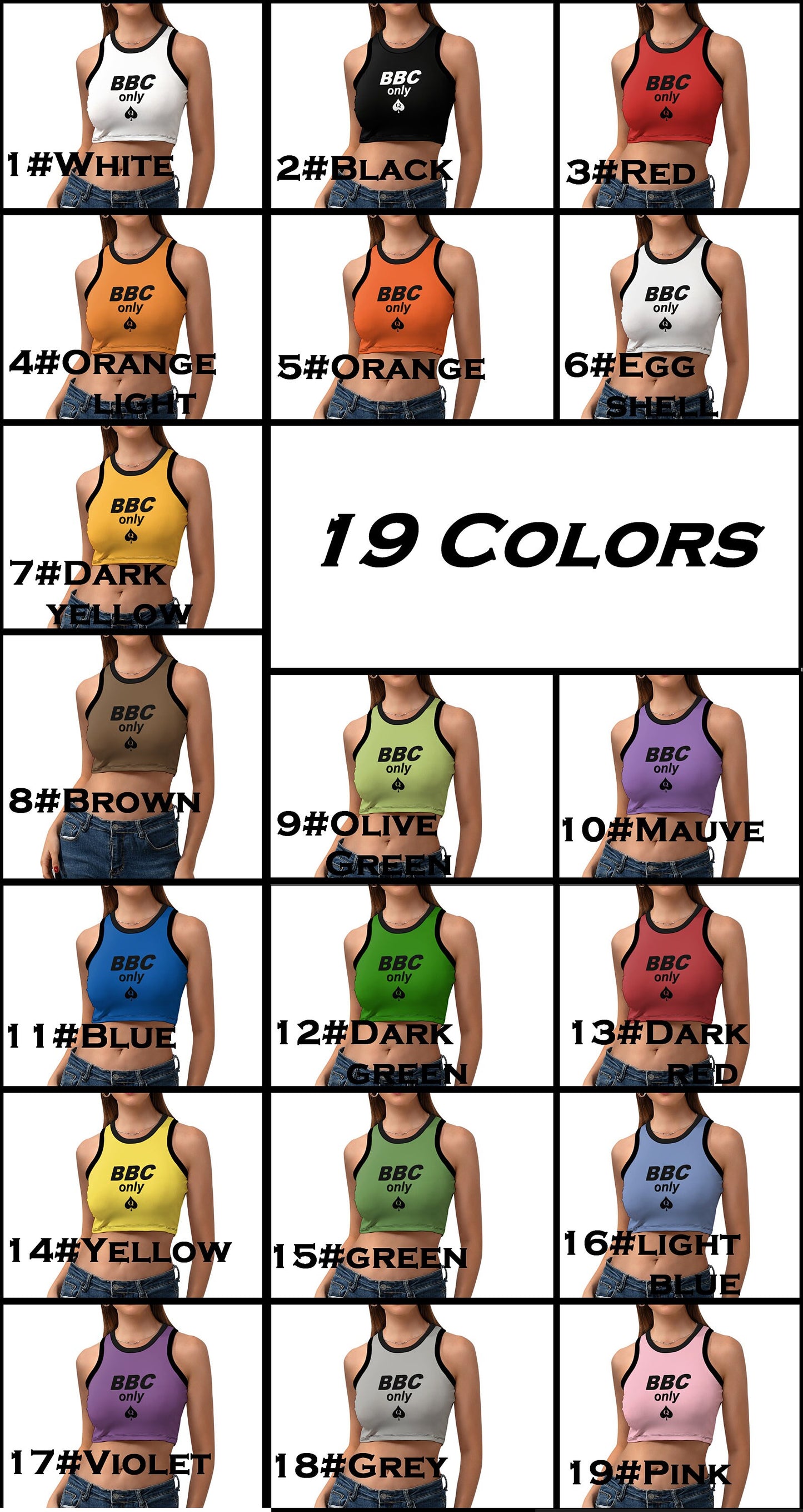 BBC ONLY Women's Cropped Slim Racer Tank Top , 18 colors, top queen off spades, qos t-shirt,t-shirt bbc Cuckold , slut clothing