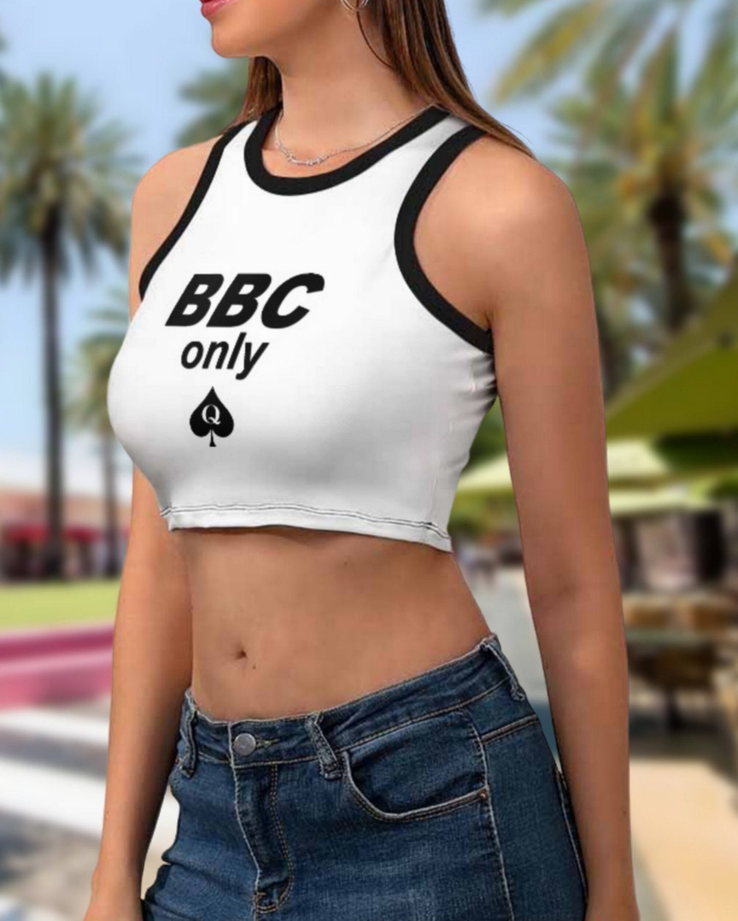 BBC ONLY Women's Cropped Slim Racer Tank Top , 18 colors, top queen off spades, qos t-shirt,t-shirt bbc Cuckold , slut clothing