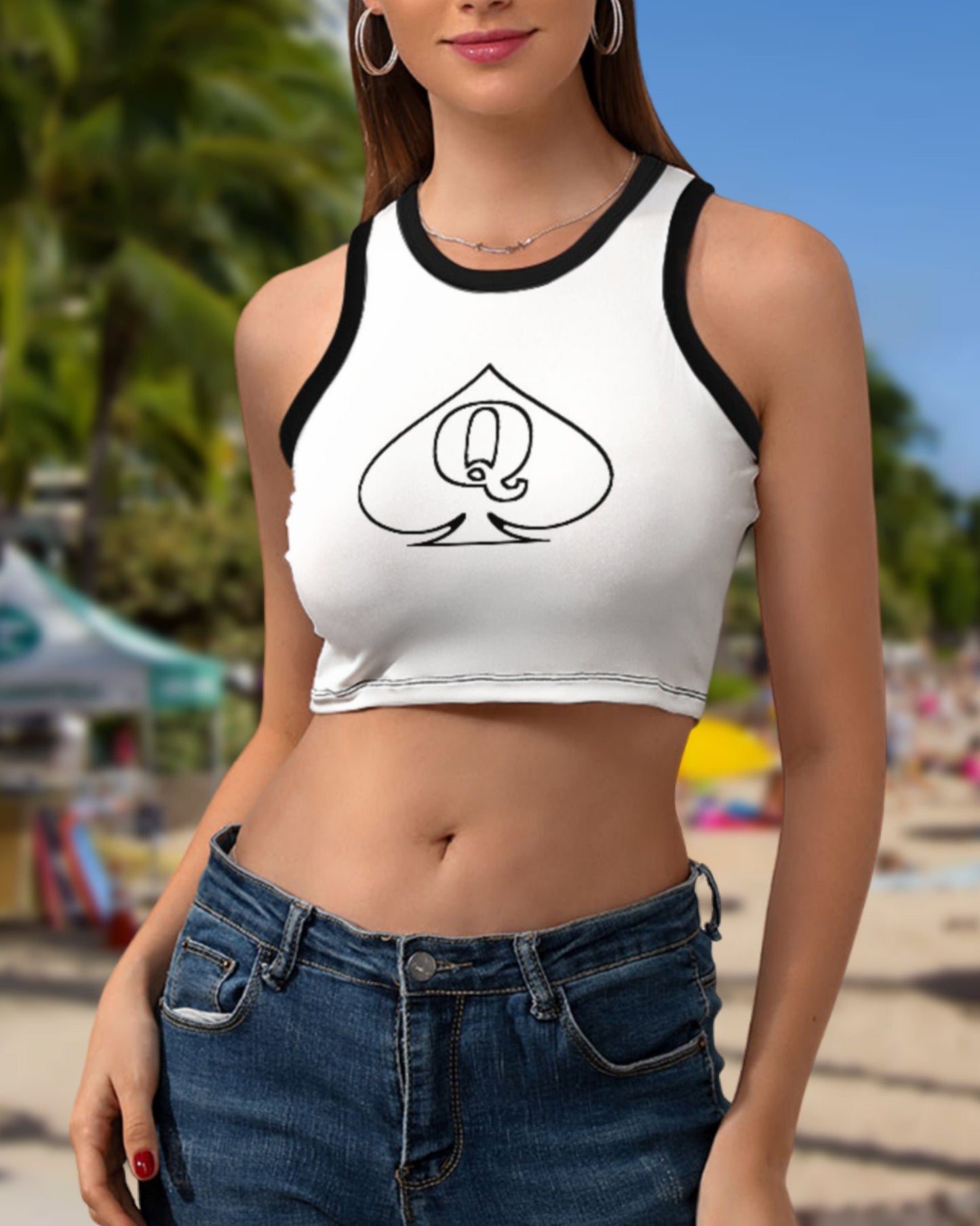 QUEEN OF SPADES Women's Cropped Slim Racer Tank Top , 18 colors, top queen off spades, qos t-shirt,t-shirt bbc Cuckold , slut clothing