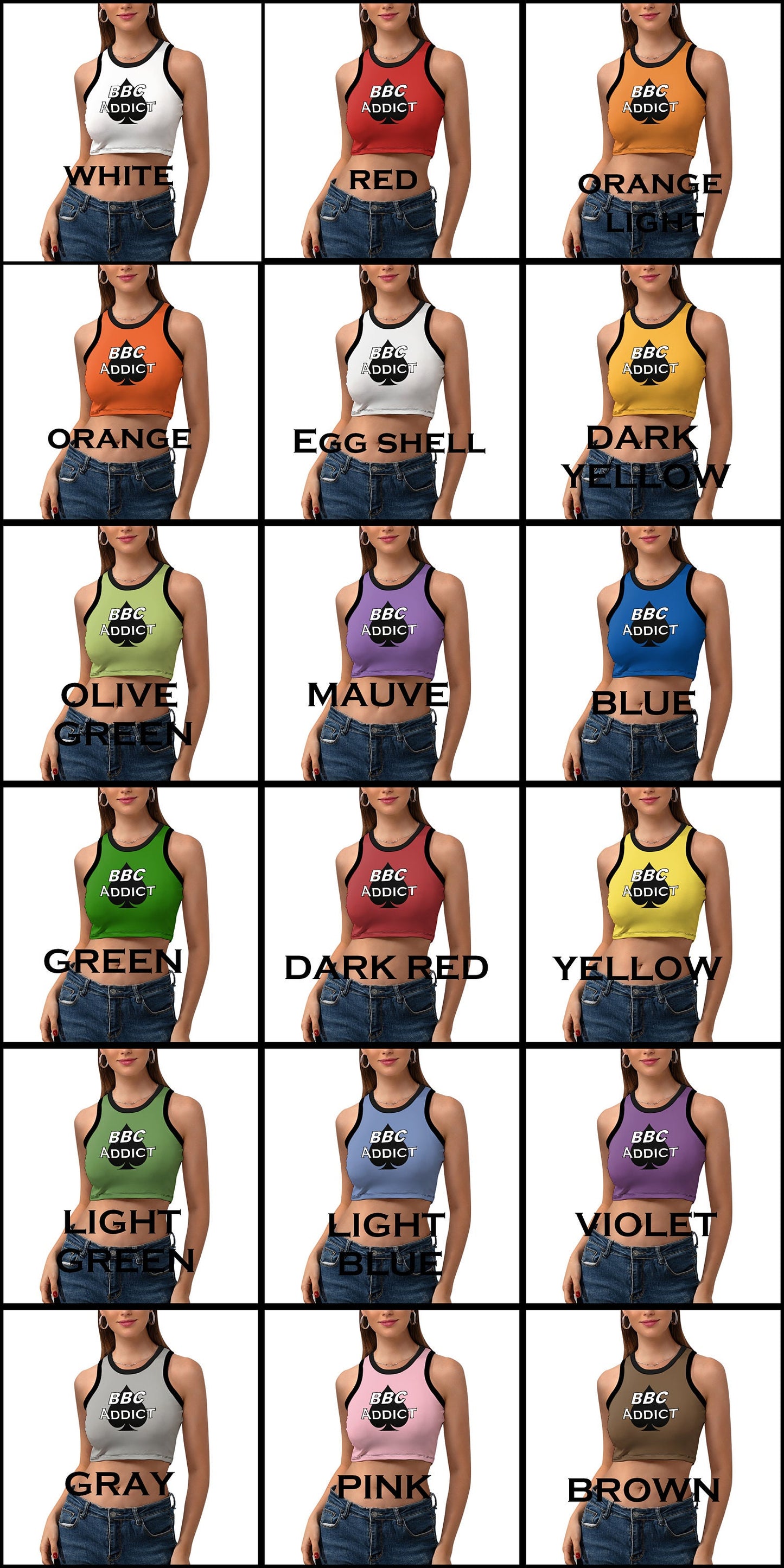 BBC ADDICT Women's Cropped Slim Racer Tank Top , 18 colors, top queen off spades, qos t-shirt,t-shirt bbc Cuckold , slut clothing