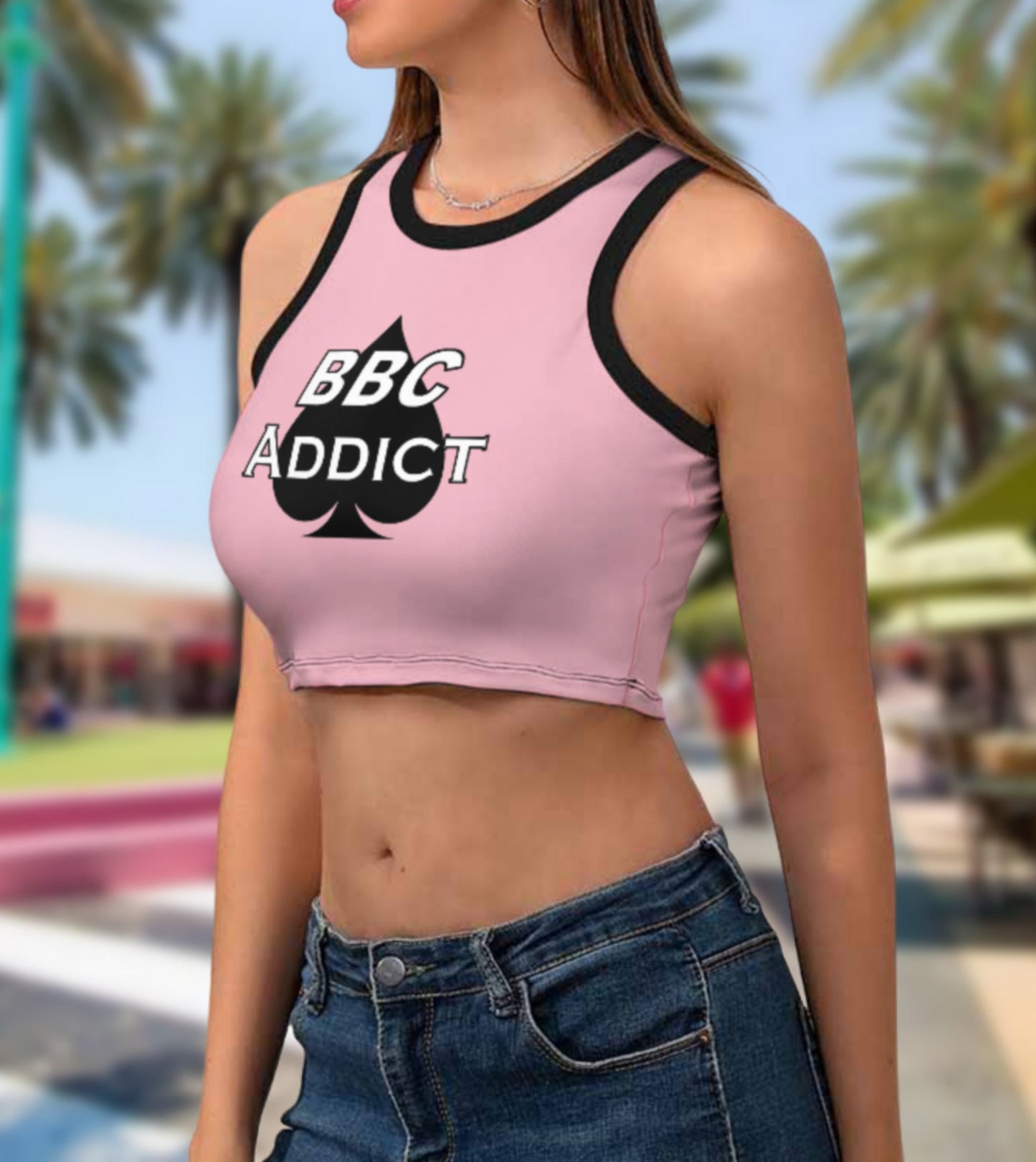 BBC ADDICT Women's Cropped Slim Racer Tank Top , 18 colors, top queen off spades, qos t-shirt,t-shirt bbc Cuckold , slut clothing