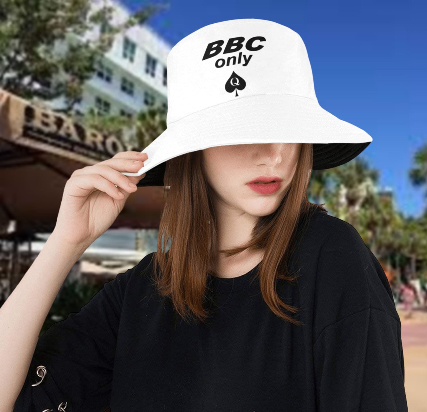 BBC ONLY summer Bucket hat, slut clothing, cuckolding, hotwife panties, qos, queen of spadess cap, clothing,  queen of spades hate