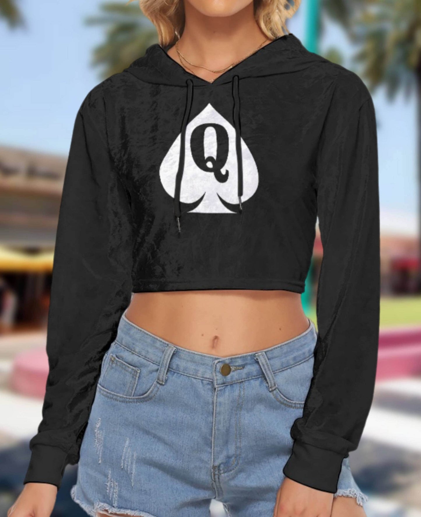 QUEEN OF SPADE Crop Top Hoodie, Velvet, Croc-top , hotwife t-shirt, qos t-shirt, bbc t-shirt, Cuckold Womens t-shirt,, slut clothing