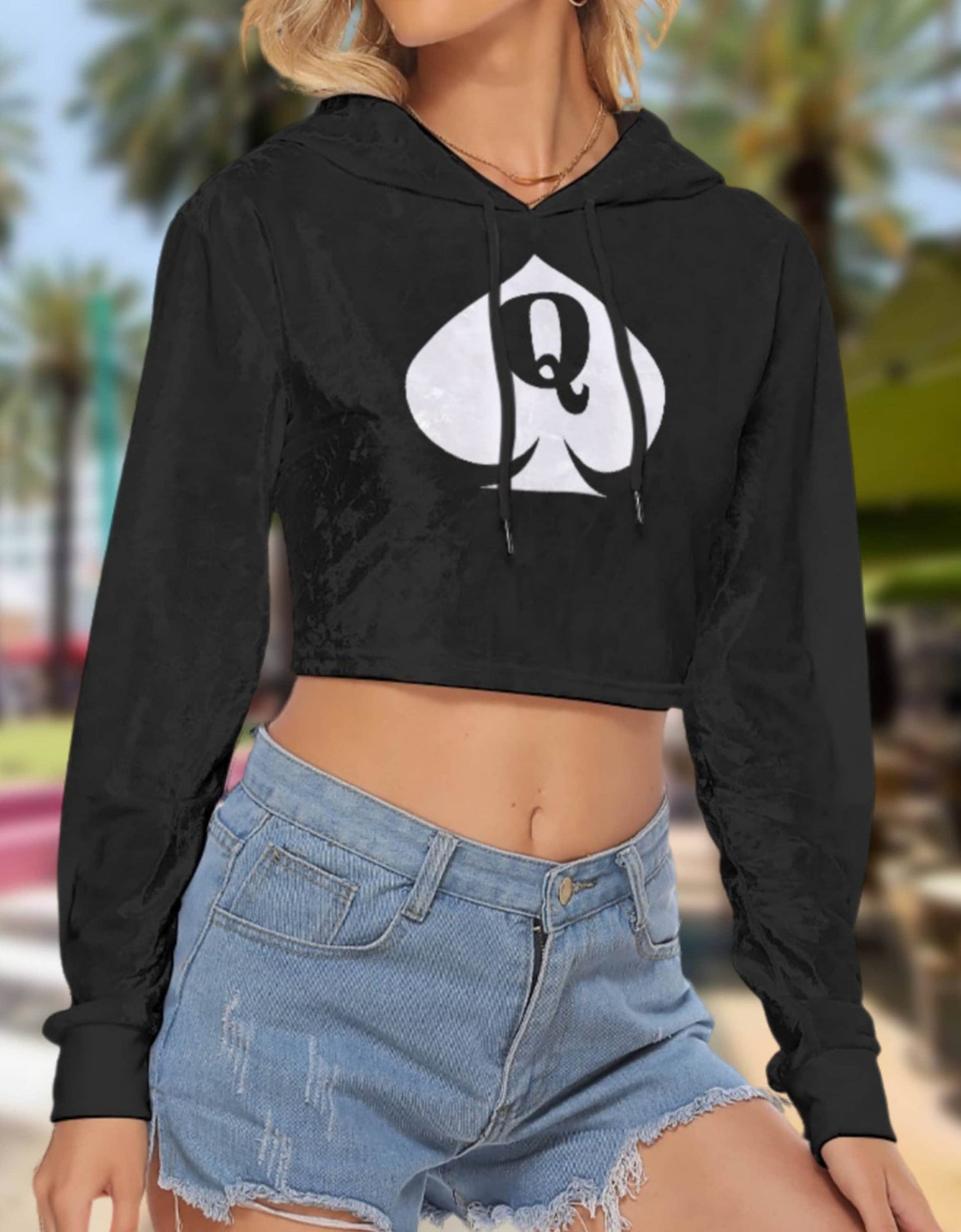 QUEEN OF SPADE Crop Top Hoodie, Velvet, Croc-top , hotwife t-shirt, qos t-shirt, bbc t-shirt, Cuckold Womens t-shirt,, slut clothing