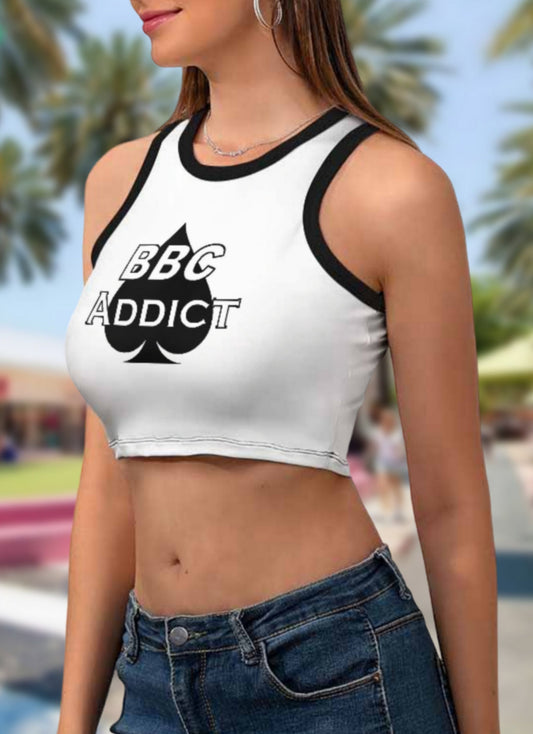 BBC ADDICT Women's Cropped Slim Racer Tank Top , 18 colors, top queen off spades, qos t-shirt,t-shirt bbc Cuckold , slut clothing