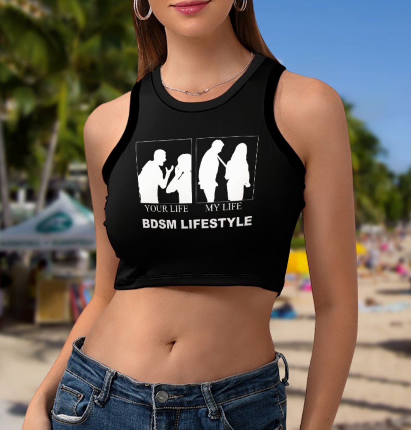 BDSM LIFE STYLE Cropped Slim Racer Tank Top , 18 colors, top queen off spades, qos t-shirt,t-shirt bbc Cuckold , slut clothing