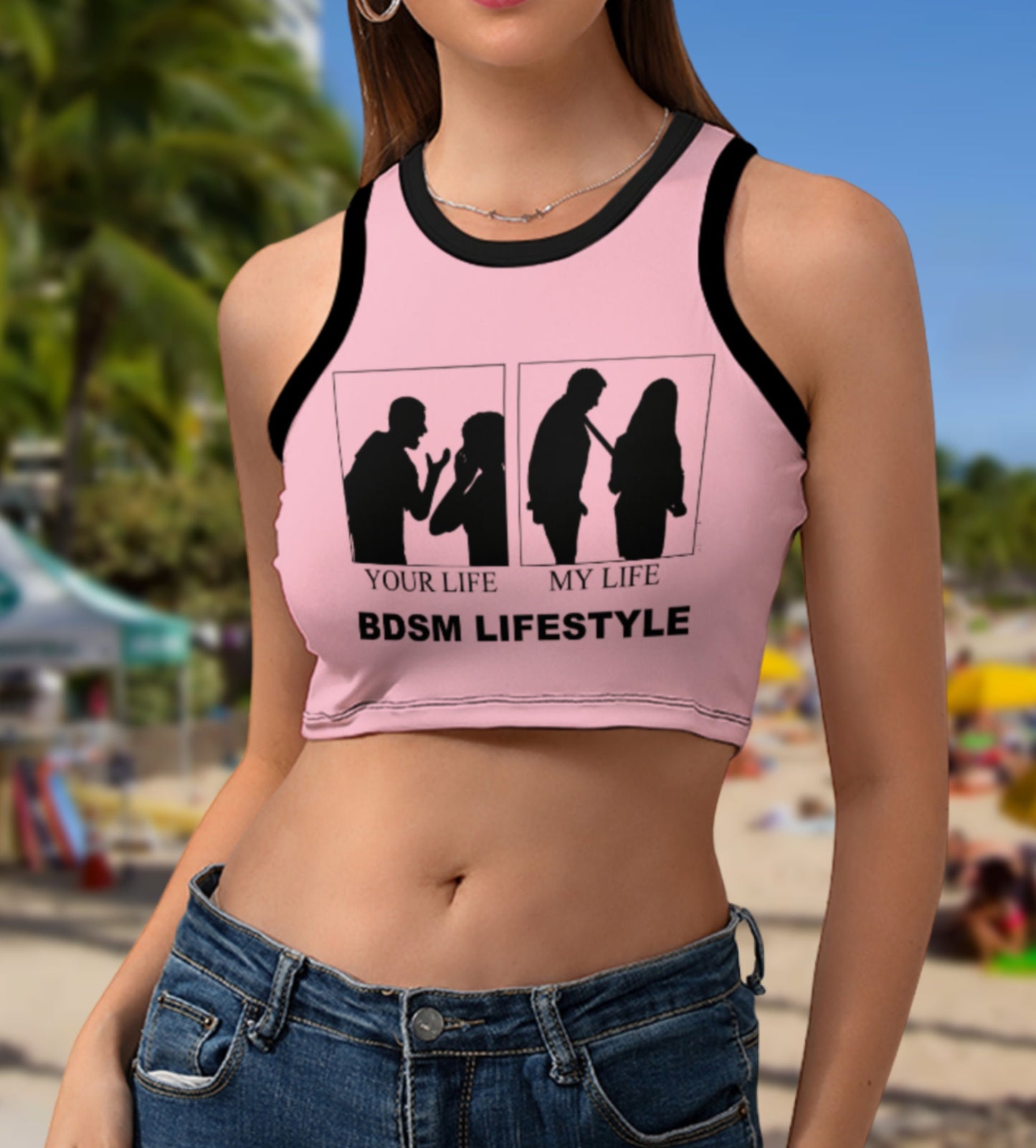 BDSM LIFE STYLE Cropped Slim Racer Tank Top , 18 colors, top queen off spades, qos t-shirt,t-shirt bbc Cuckold , slut clothing