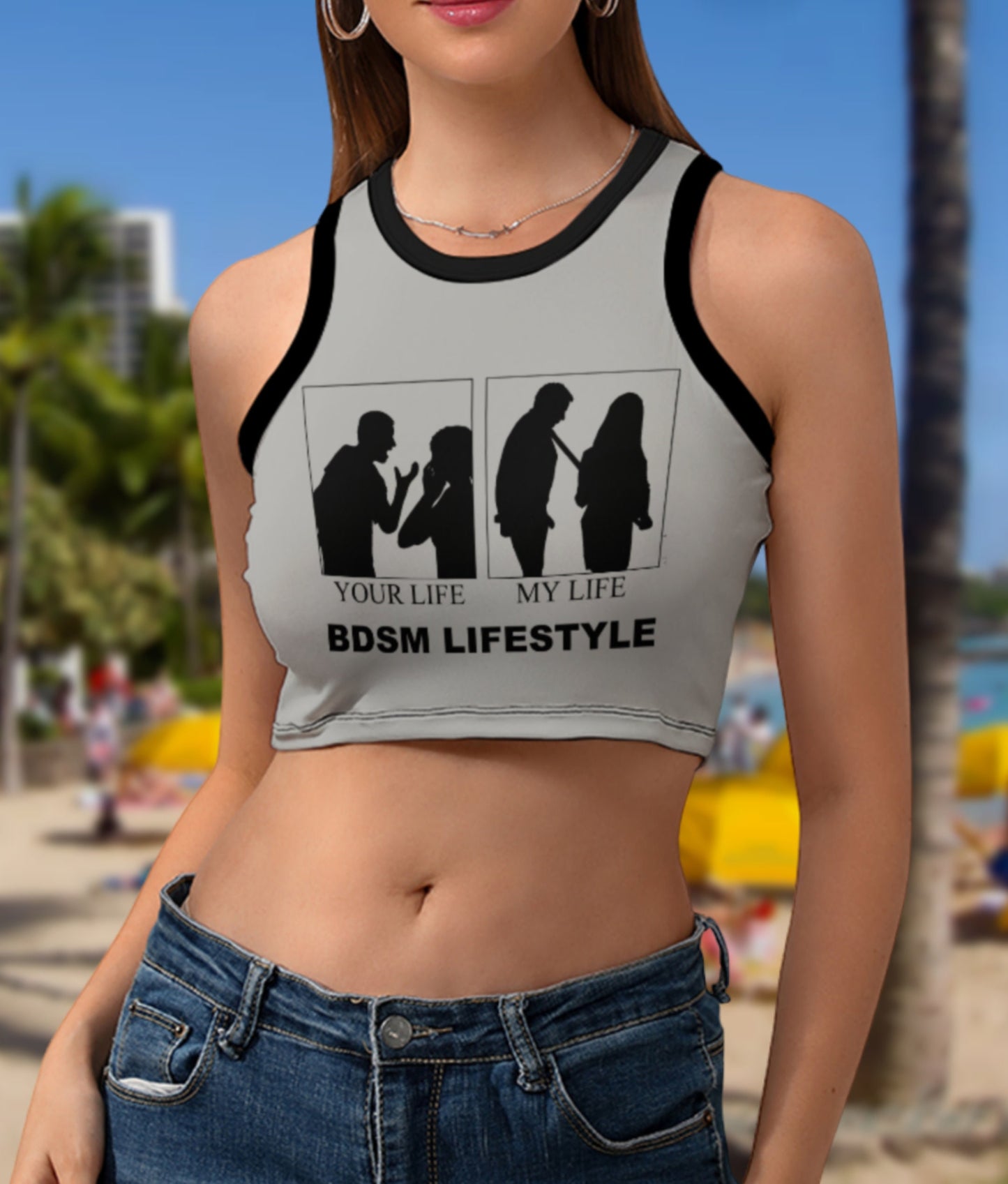 BDSM LIFE STYLE Cropped Slim Racer Tank Top , 18 colors, top queen off spades, qos t-shirt,t-shirt bbc Cuckold , slut clothing