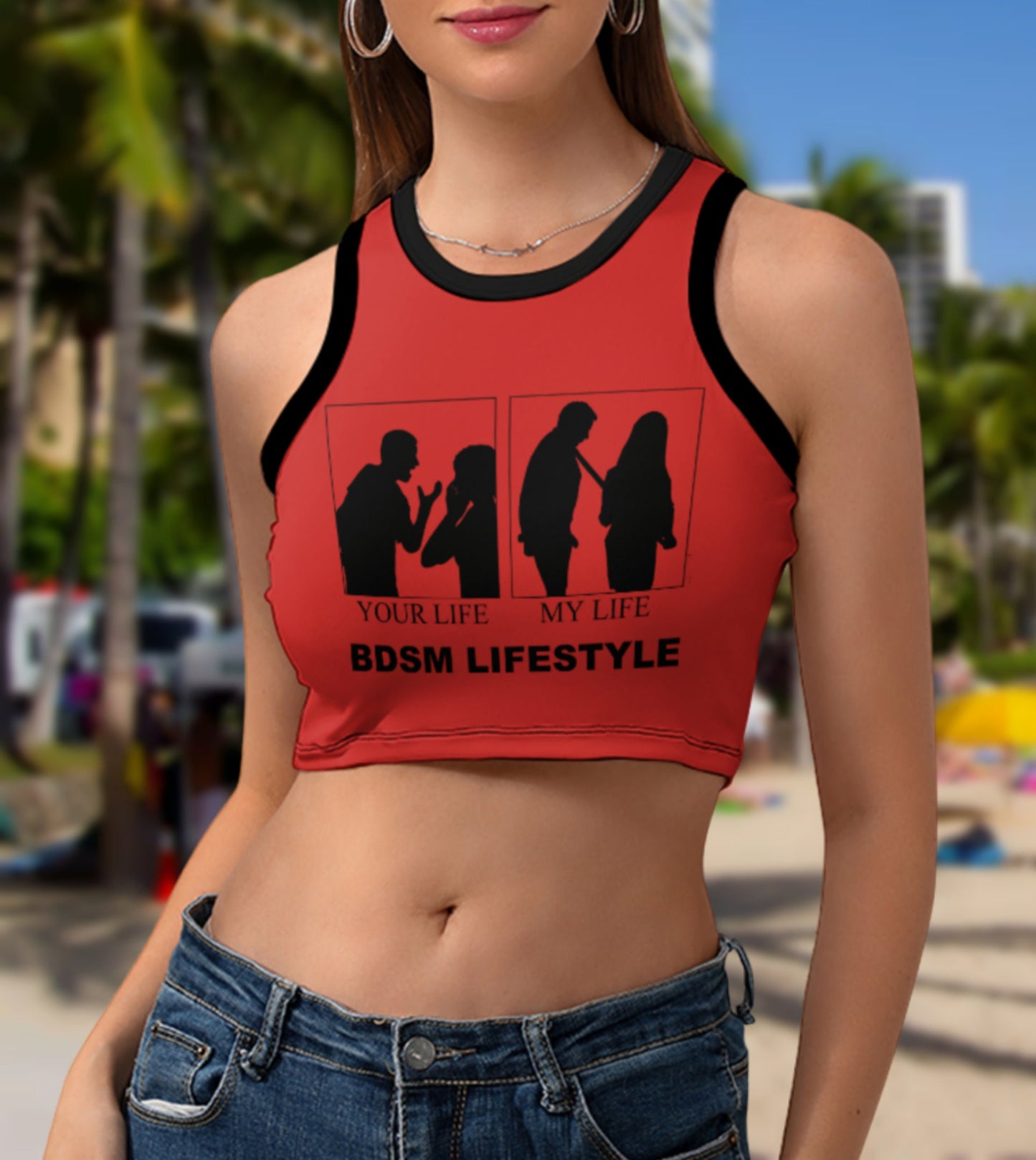 BDSM LIFE STYLE Cropped Slim Racer Tank Top , 18 colors, top queen off spades, qos t-shirt,t-shirt bbc Cuckold , slut clothing