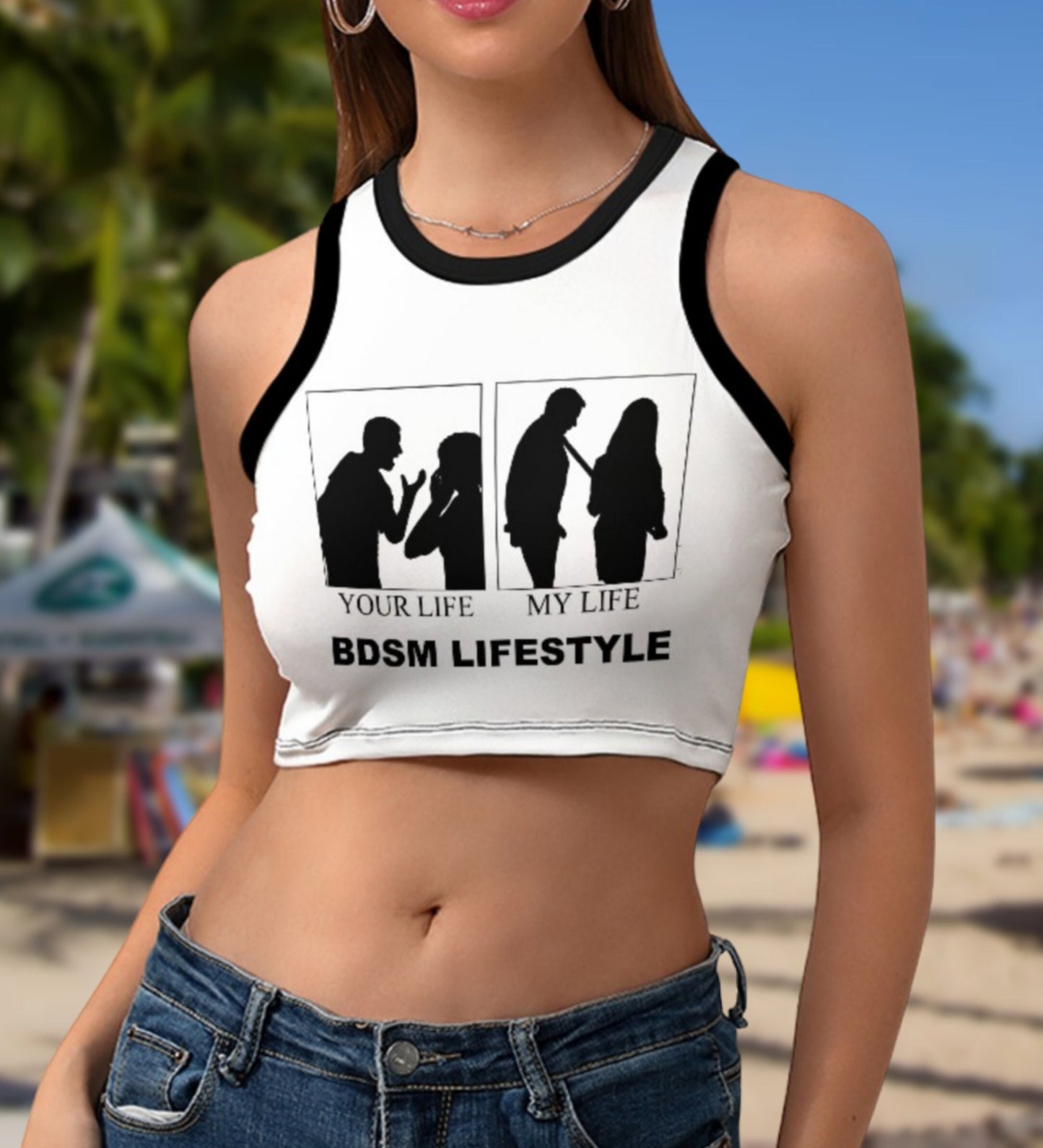 BDSM LIFE STYLE Cropped Slim Racer Tank Top , 18 colors, top queen off spades, qos t-shirt,t-shirt bbc Cuckold , slut clothing