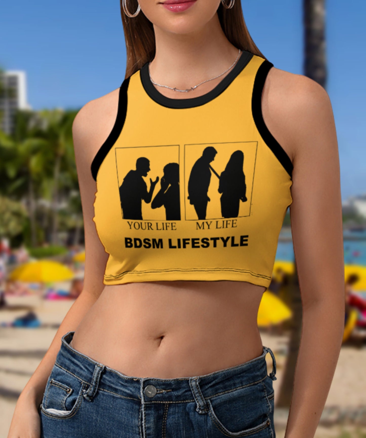 BDSM LIFE STYLE Cropped Slim Racer Tank Top , 18 colors, top queen off spades, qos t-shirt,t-shirt bbc Cuckold , slut clothing