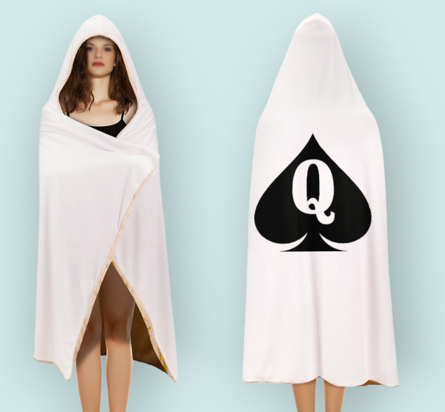 QUEEN OF SPADES Cloak Hooded Blanket, 20 colors, slut clothing, cuckolding, Bathrobe , qos Bathrobe, queen of spadess clothing,