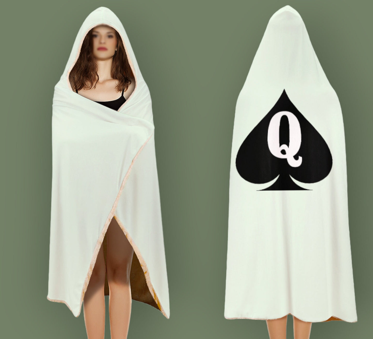 QUEEN OF SPADES Cloak Hooded Blanket, 20 colors, slut clothing, cuckolding, Bathrobe , qos Bathrobe, queen of spadess clothing,