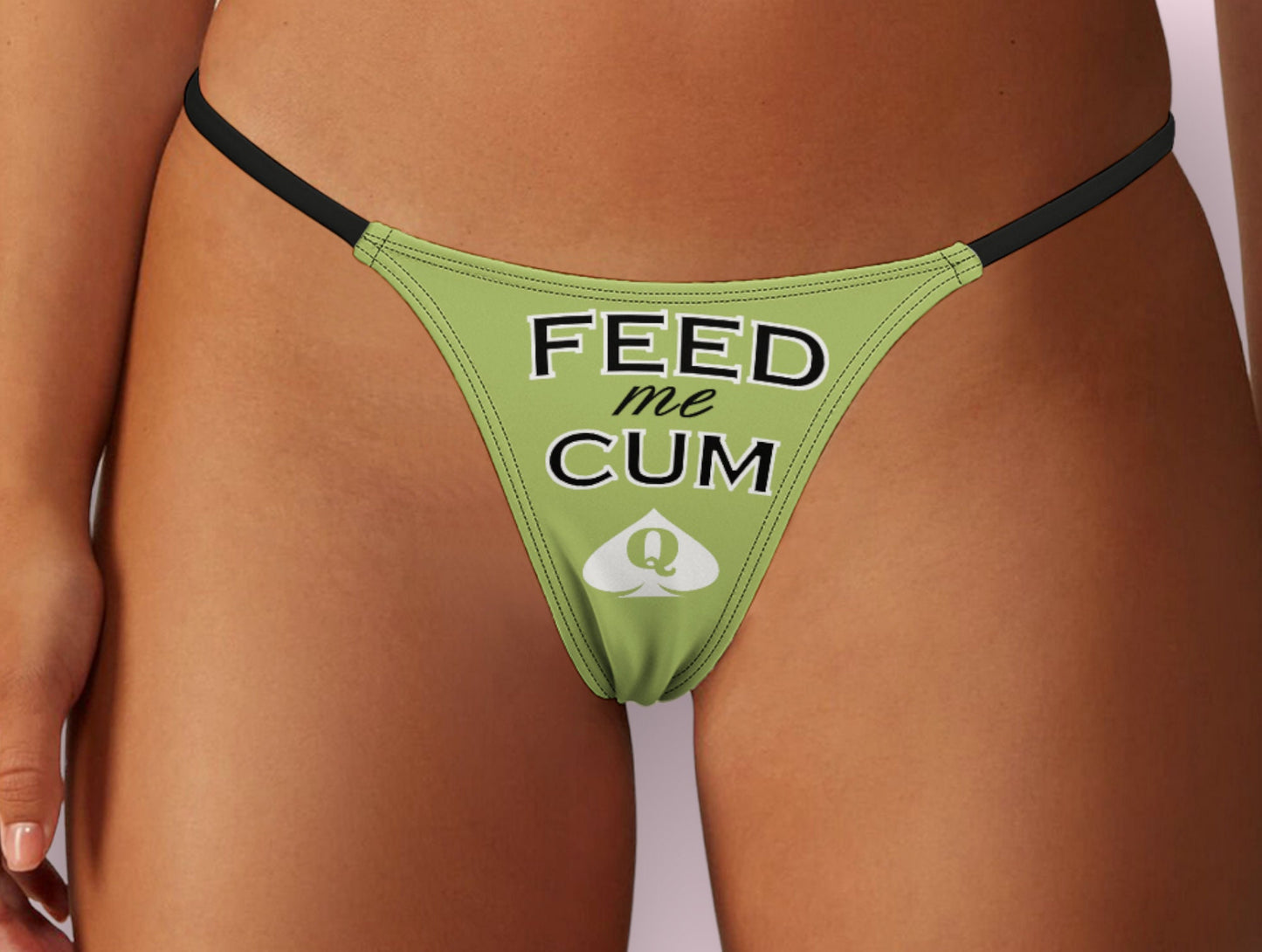 FEED ME CUM qos Thong, 18 colors, slut clothing, cuckolding, hotwife panties, qos thong, queen of spades clothing, panties queen of spades