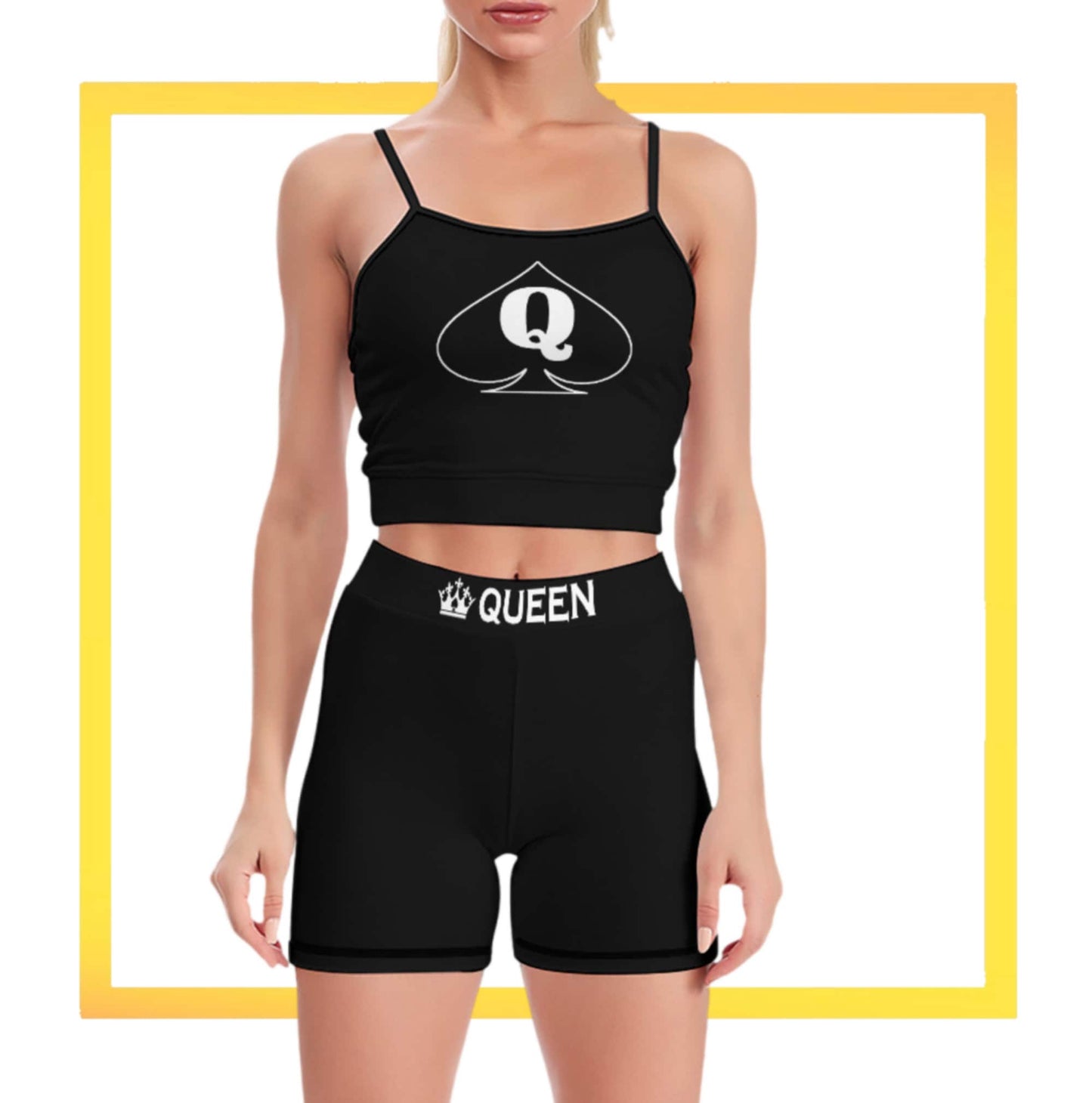 QUEEN of SPADES set short and top, yoga, fitness, slut clothing, cuckolding, hotwife short, qos short, queen of spadess clothing,