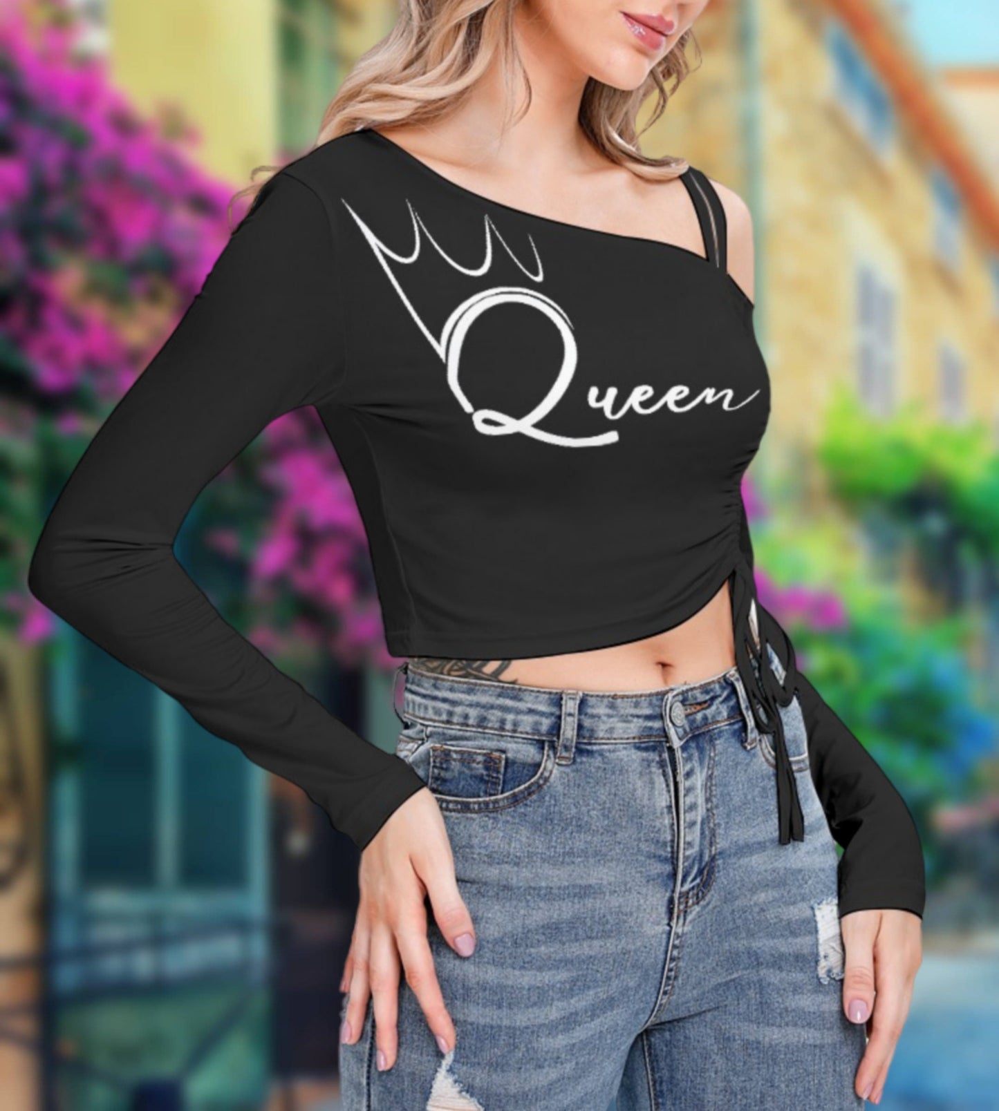 QUEEN OF SPADES One-shoulder Blouse , top queen off spades, qos t-shirt,t-shirt bbc Cuckold , slut clothing