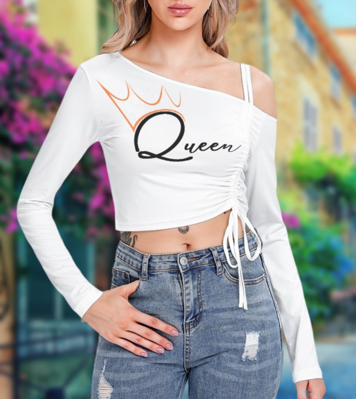 QUEEN OF SPADES One-shoulder Blouse , top queen off spades, qos t-shirt,t-shirt bbc Cuckold , slut clothing